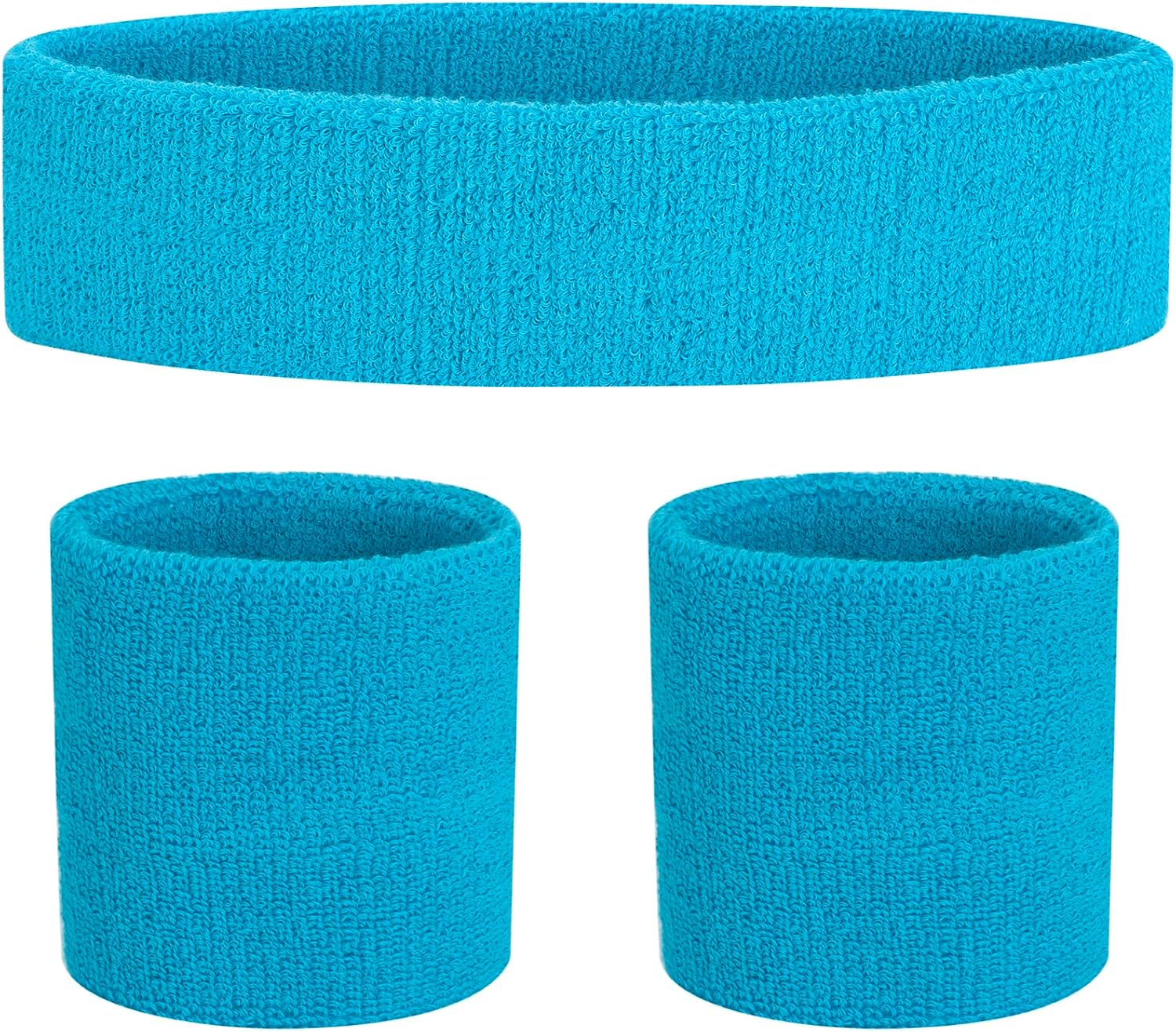 Sweatbands Set, Headband and Wrist Sweatbands Cotton Sweat Band for Athletic Men and Women, Sports Headbands for Fitness Yoga Running - Blue image number 2