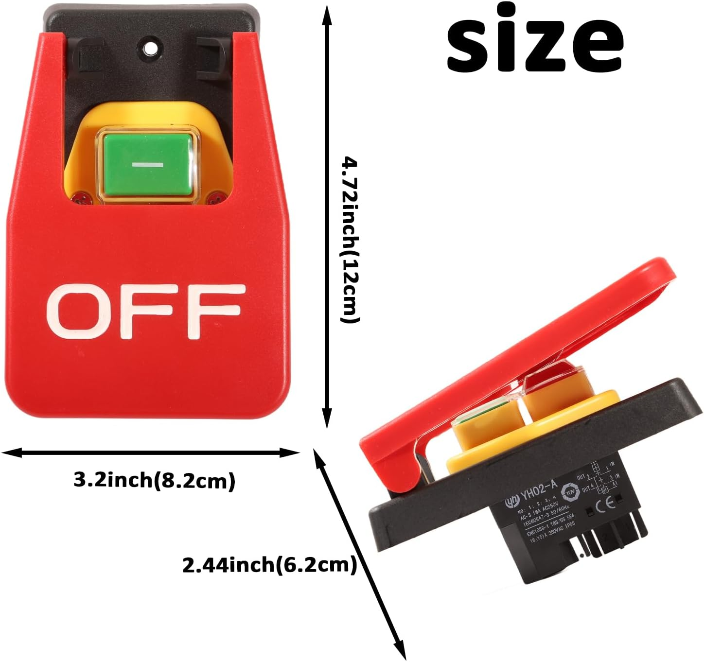 Red Cover Emergency Stop Push Button Electromagnetic Start Replace Parts Easily Install AC250V 16A Weatherproof, 5 Pin image number 4