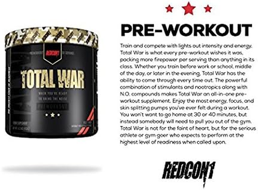 Redcon1 Total War - Pre Workout, 30 Servings, Boost Energy, Increase Endurance and Focus, Beta-Alanine, Caffeine (Watermelon)