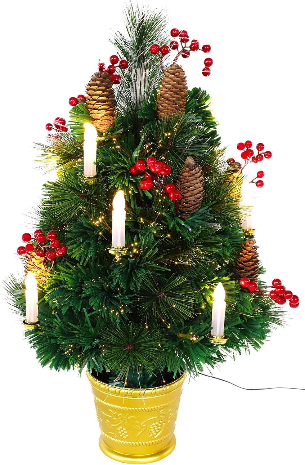 Christmas Concepts&reg; 2Ft (60Cm) Green Fibre Optic Pine Christmas Tree with Cones, Red Berries and LED Candles image number 5