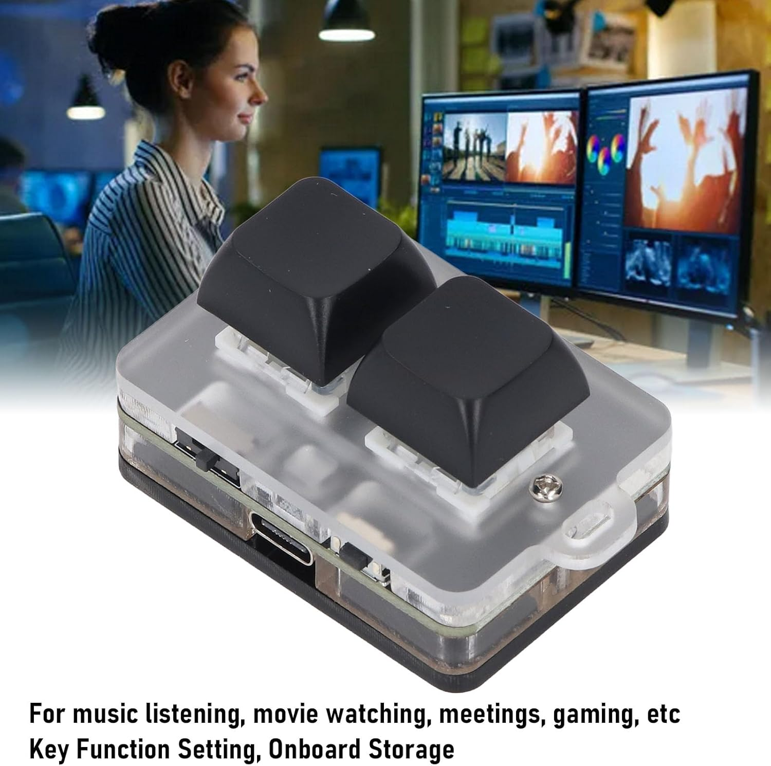 USB 2-Key Mini Keypad, Support Programming Macro and Software Blue Switch Custom Keyboard with RGB Light, Support Bluetooth and USB C Connection image number 1