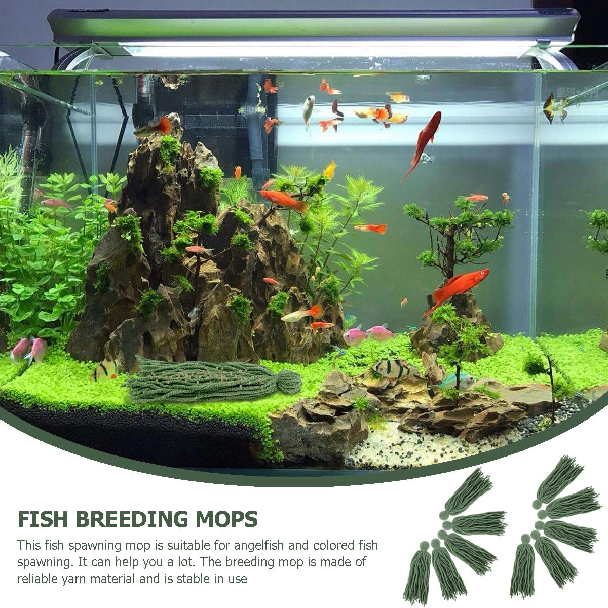 10PCS Fish Spawning Mops Fish Tank Spawning Mop Bionic Water Plants Fake Aquarium Plants Bunched for Egg Laying Aquatic Pet Breeding Mop Safe Baby Fish Hideout Decorative Aquarium Grass image number 4