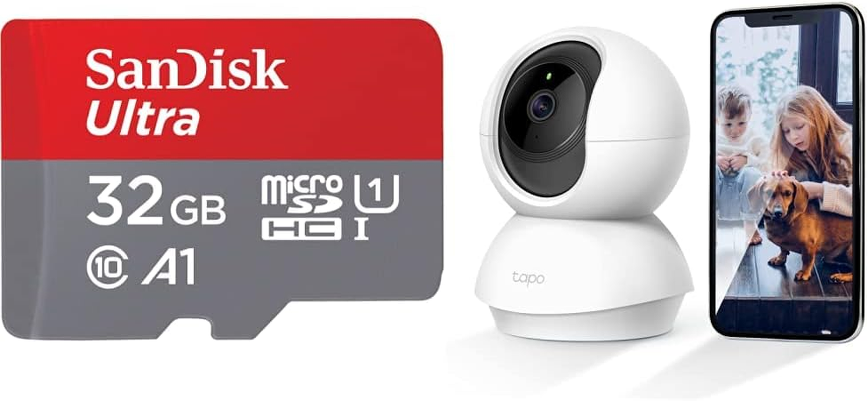 Sandisk 32GB Ultra Microsdhc UHS-I Memory Card with Adapter & Tp-Link Tapo Pan/Tilt Wi-Fi Camera, 1080P, Motion Detection, Night Vision, SD Card Slot, Voice Control, No Hub Required (Tapo C200) image number 3