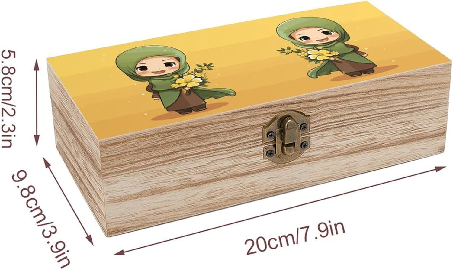 Cartoon Muslim Girl Wooden Box Wood Wedding Keepsake Boxes with Lids Small Decorative Boxes Lightweight Wooden Memory Storage Box for Crafts Keepsakes Jewelry Photo Letter Storage image number 6