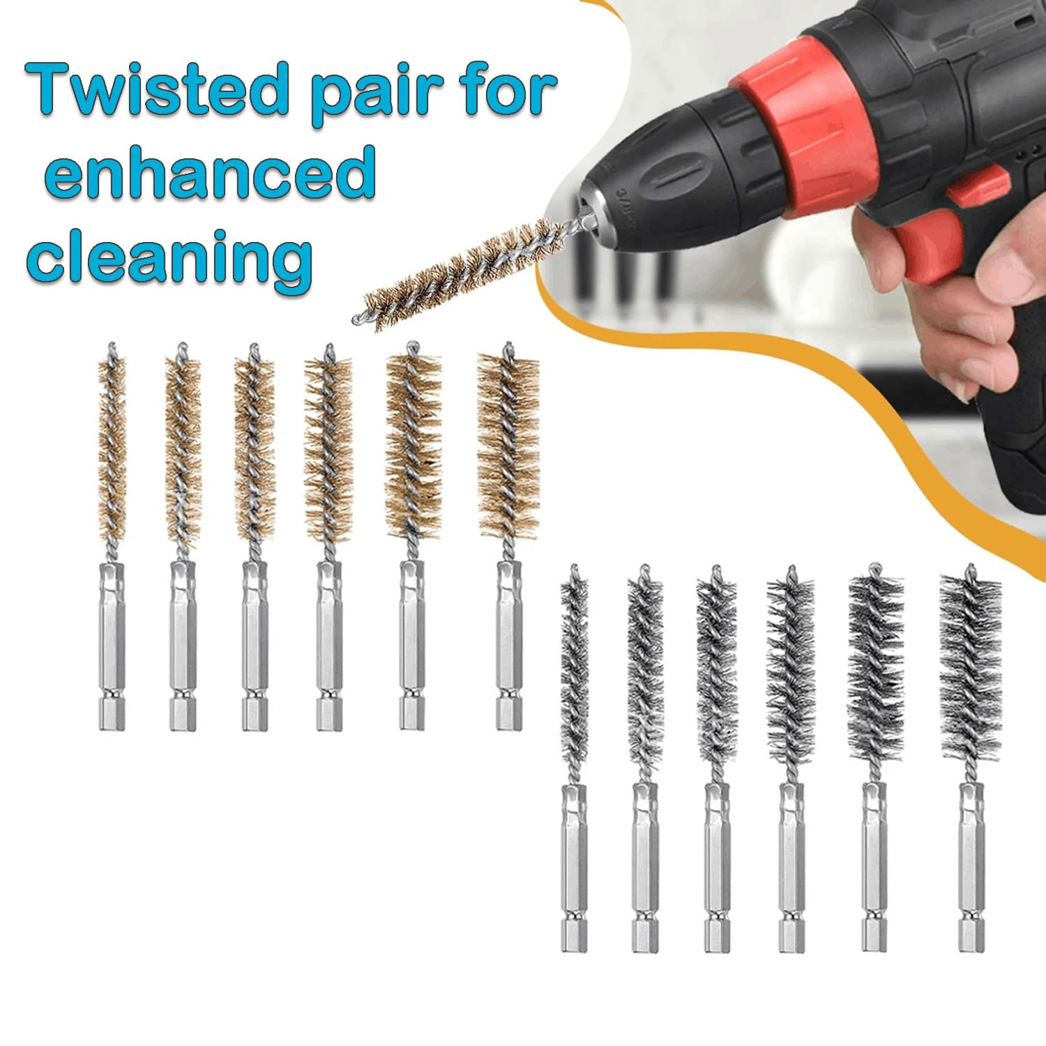 YUENTOEN 12PCS Bore Wire Brush, Stainless Steel Bore Brush Bristles Wire Brush for Rust and Tube Cleaning with 1/4 Inch Hex Shank Handle image number 3