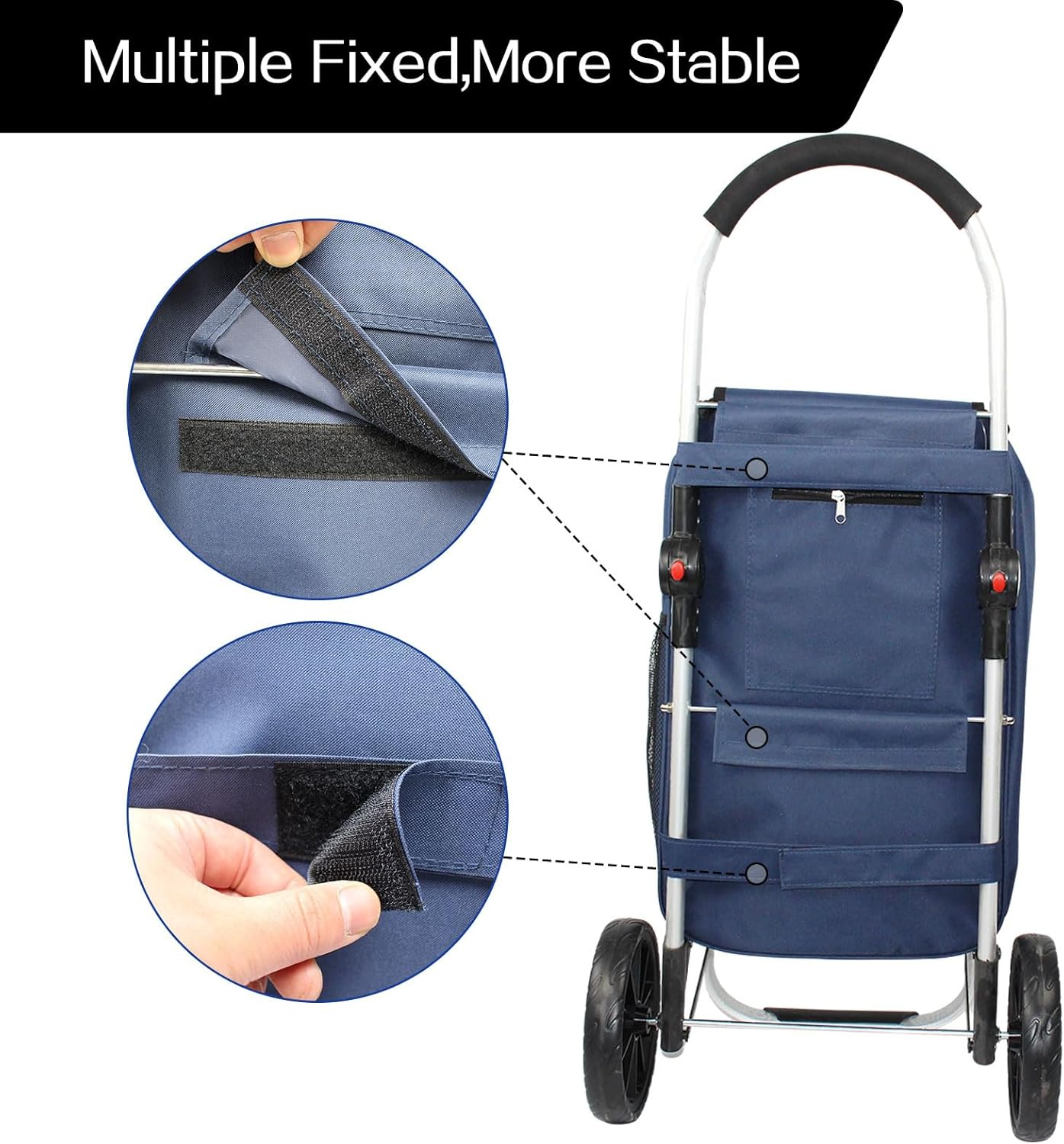 Foldable Shopping Trolley Cart with Wheels Alumimium Shopping Cart for Groceries with Removable Bag Lightweight Utility Cart (Blue) - Blue image number 2