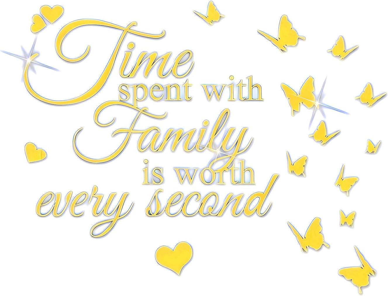 Fkereg Time Spent with Family Is Worth Every Second Mirror Wall Decal, 3D Acrylic Butterfly Wall Stencils Peel and Stick, Vinyl Wall Stickers Motivation Lettering Saying Wall Art Home Decor, Gold