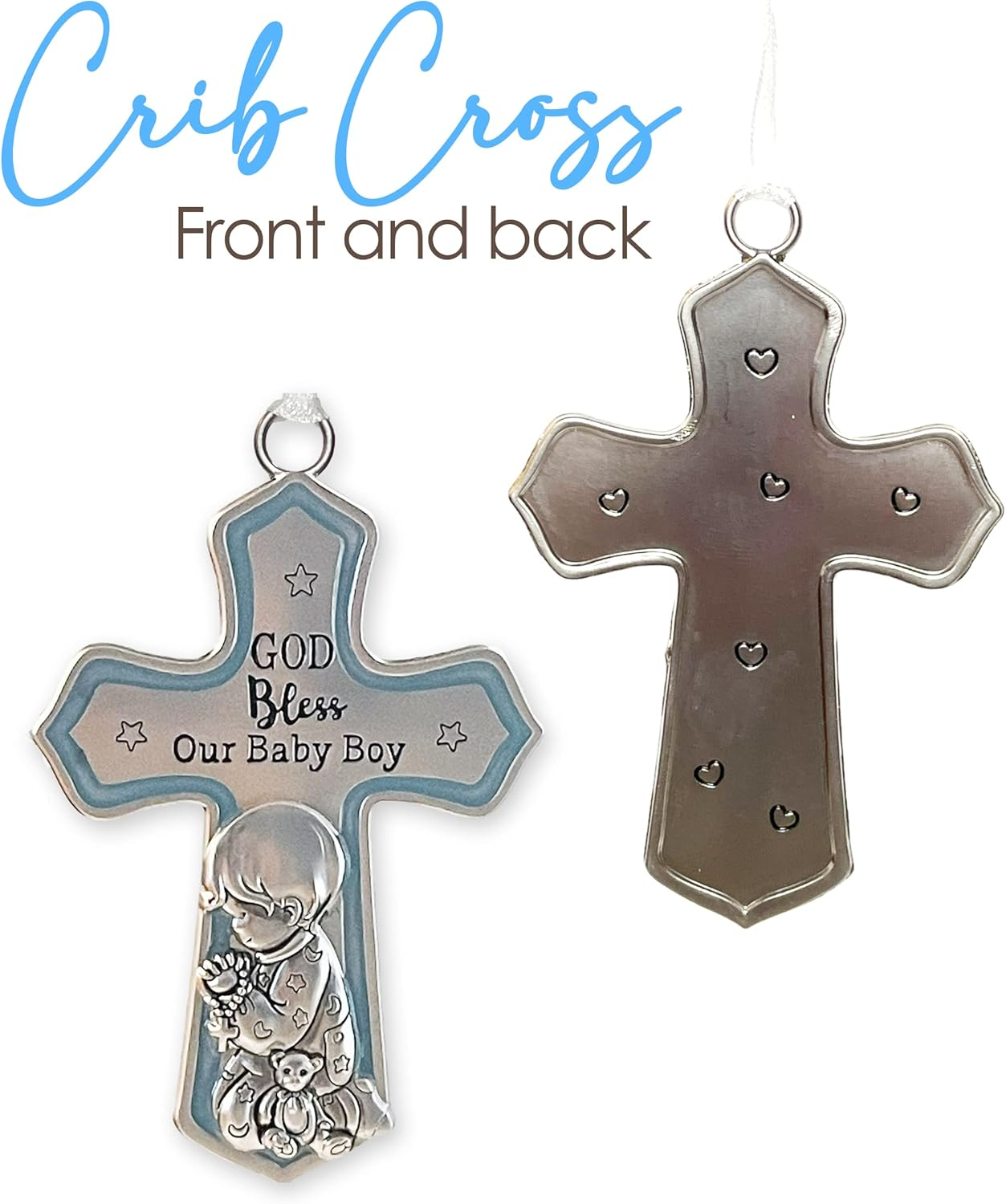 Ganz Ornate Crib Cross Baby Boy Baptism Gifts for Boy, Christening Gifts for Boys, Baptismal Gifts for Boys, Baby Shower Crib Medal Praying Boy, God Bless Our Baby Boy Nursery Wall Cross D&eacute;cor image number 3