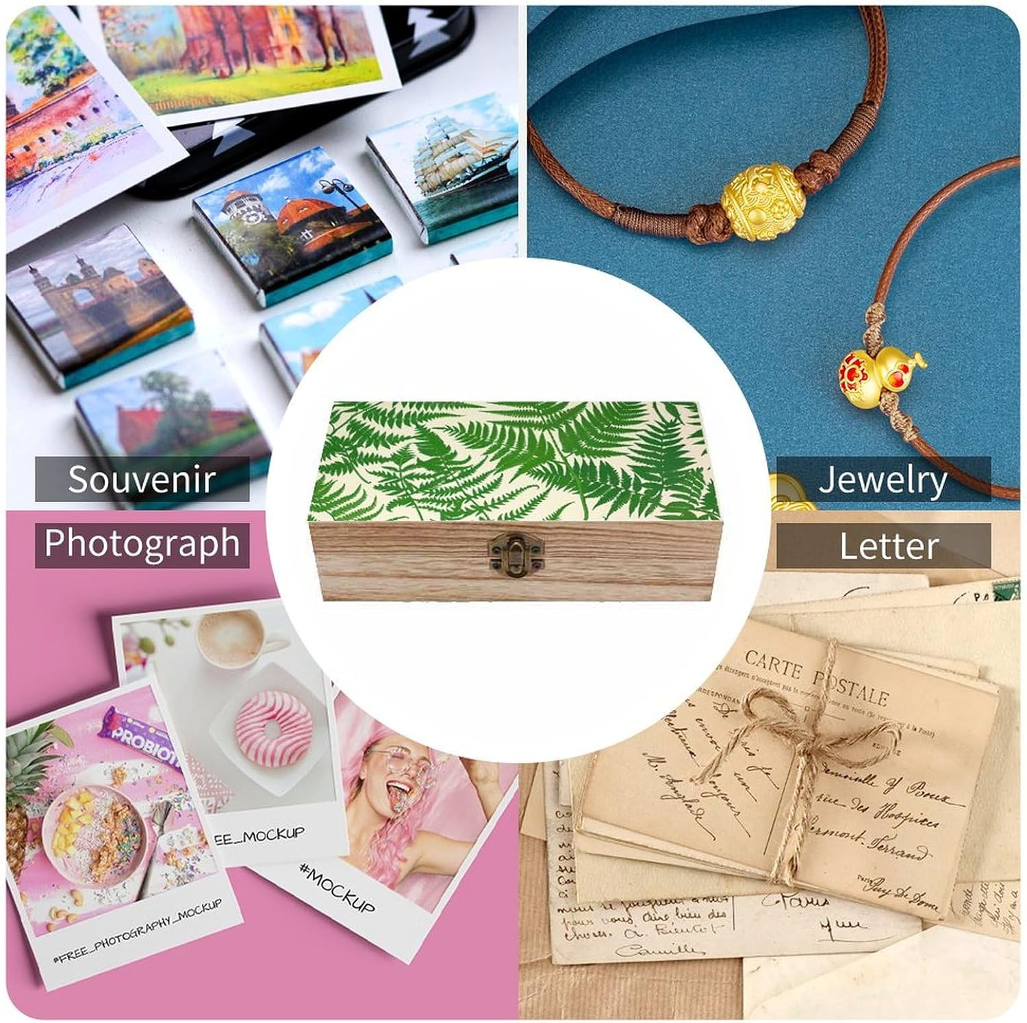 Fern Green Plant Wooden Box Wood Wedding Keepsake Boxes with Lids Small Decorative Boxes Lightweight Wooden Memory Storage Box for Crafts Keepsakes Jewelry Photo Letter Storage