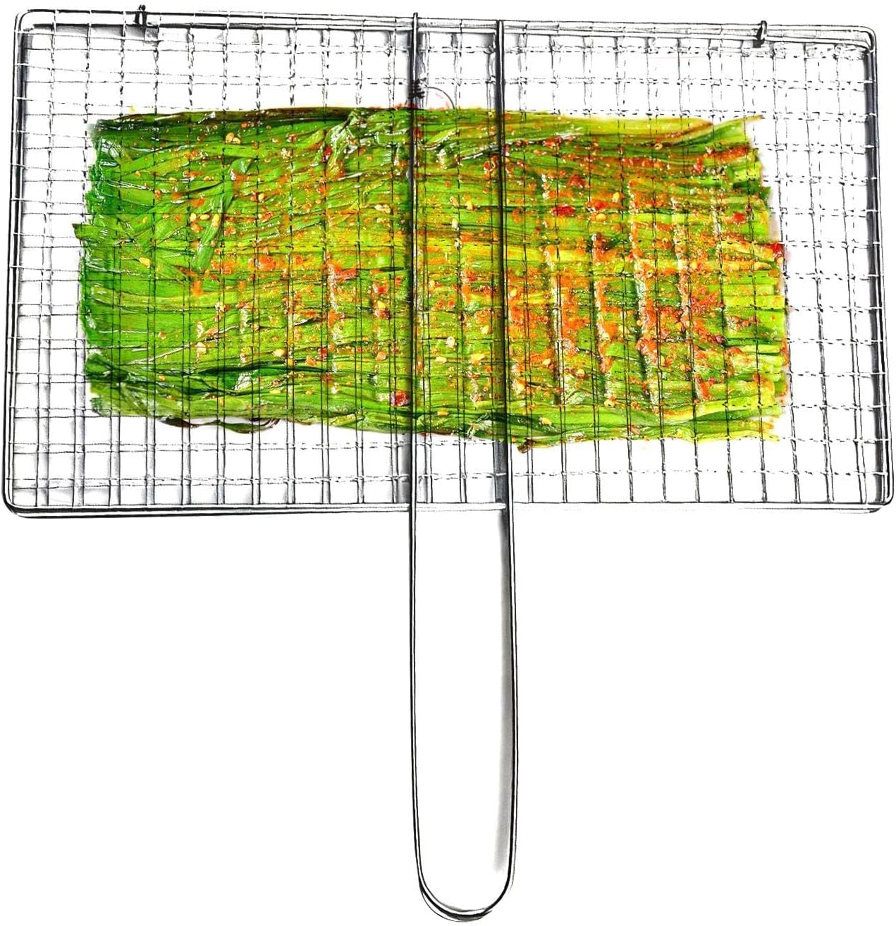 Fish Grill Basket - Stainless Steel BBQ Meat Clamp,Grill Basket for Steak Fish Chicken Meat Veggies Outdoor Camping Fishing Kitchen