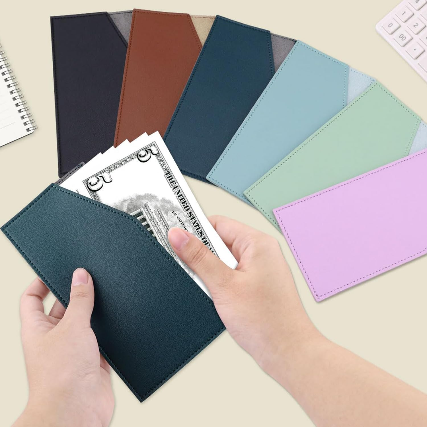 Triple Color Slim Wallet PU Leather Travel Budget Organizer with Coin & Card Holder, Reusable Cash Envelope for Dollar Bills, Receipts Compact Design for Men and Women (3 Pcs) image number 6