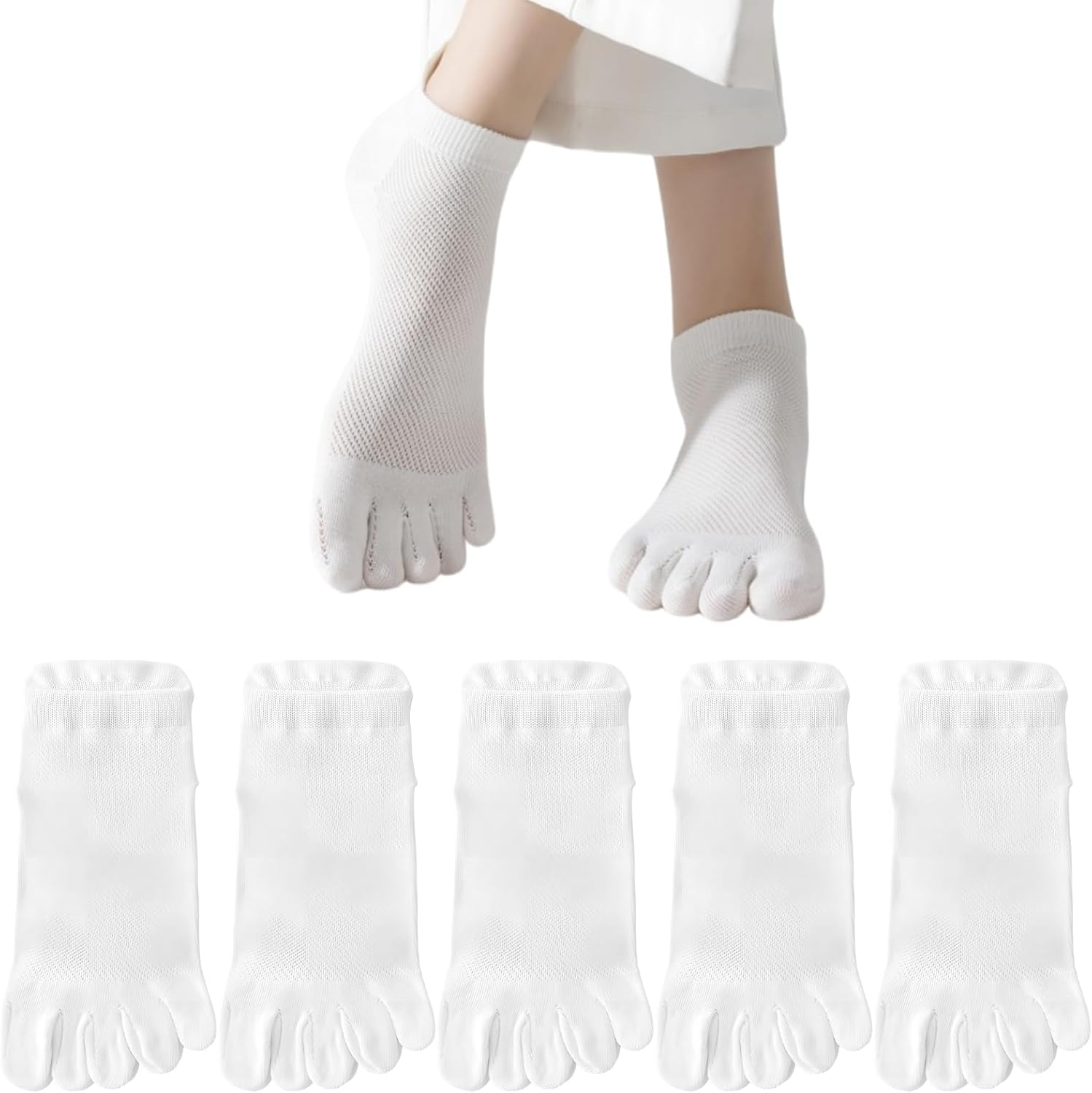 Daelesr 5 Pairs Toe Socks for Women, No Show Sports Socks 4-12, Non Slip Ankle Socks, Breathable Running Socks, Low Cut Liner Socks All Season