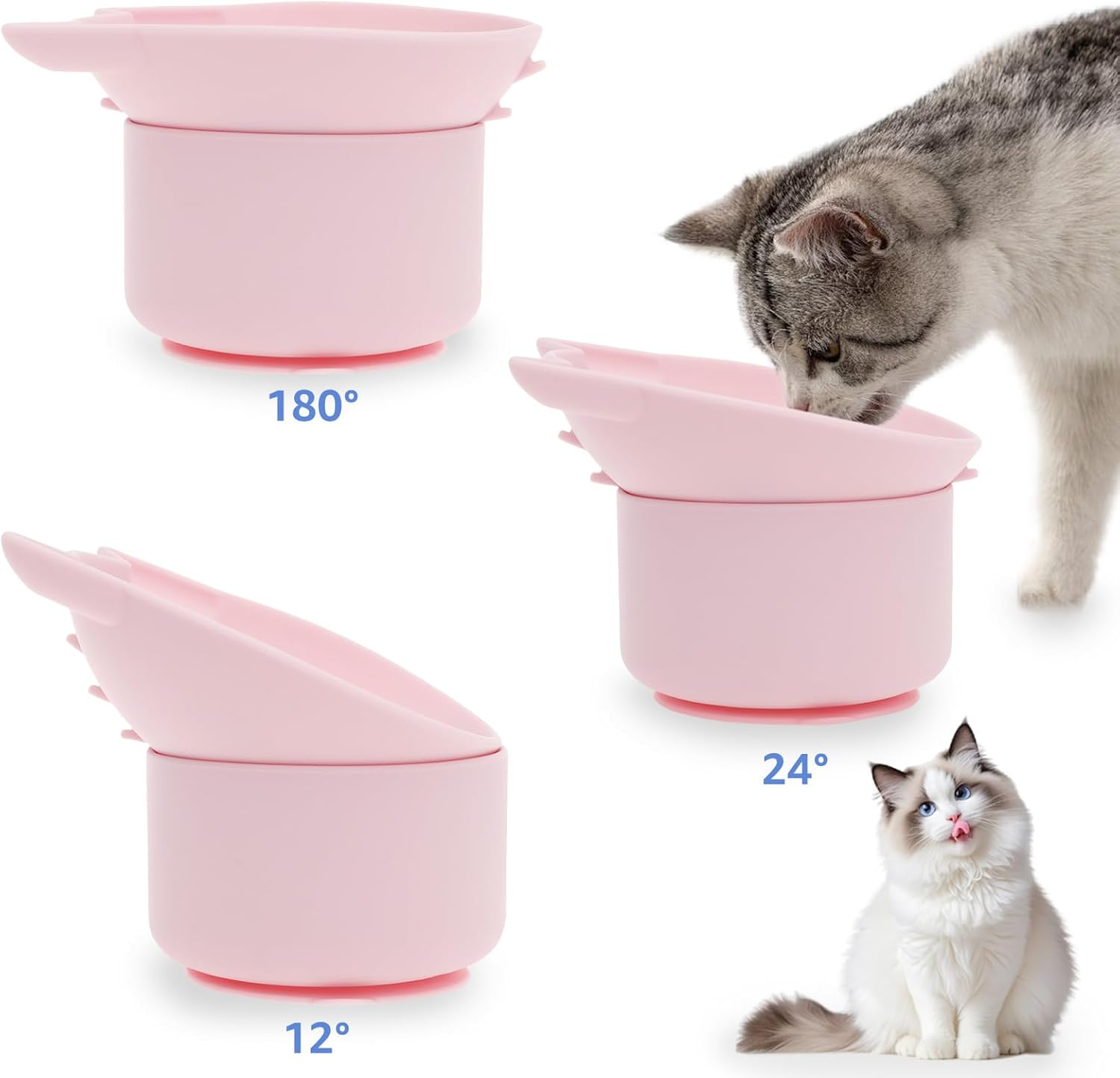 DJAPWPX 2 Pcs Silicone Cat Slow Feeder, Elevated Slow Feeder Dog Bowl with Nonslip Base, Adjustable Angle Pet Feeding Bowls to Slow down Eating for Cats Dogs image number 4