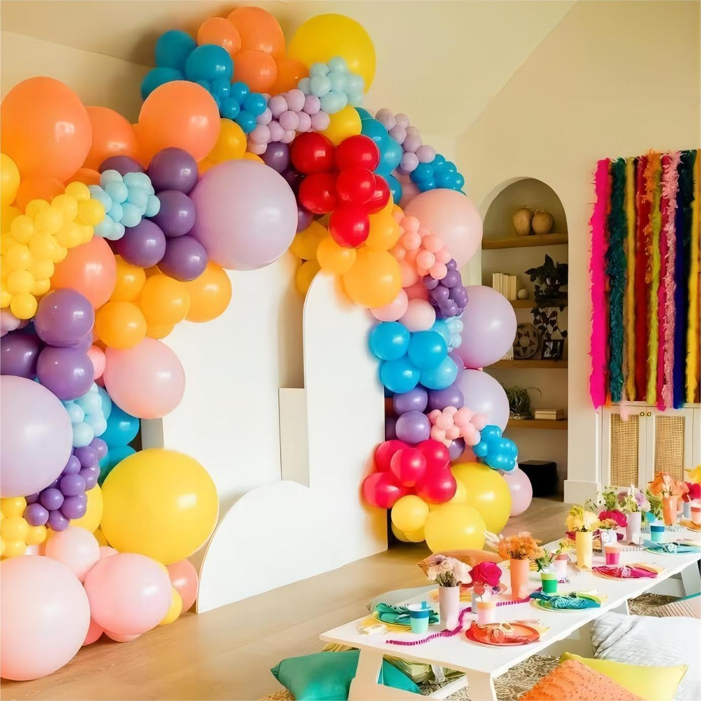 100Pcs Multi Color Balloons, 12 Inch Colored Latex Party Balloons Helium Quality for Gender Reveal, Birthday Party, Baby Shower,Wedding,Christmas Party Decoration (With 2 Ribbons) image number 6