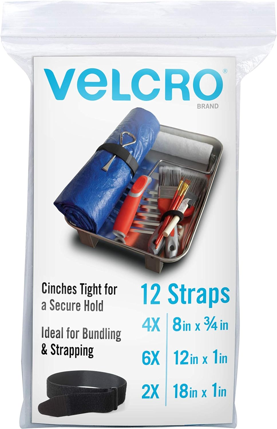 VELCRO Brand Bulk Pack 12 Reusable Fastening Cable Straps with Buckle Variety Sizes 8"-12"-18" Multi-Purpose Cinch Strap VEL-30100-AMS image number 3
