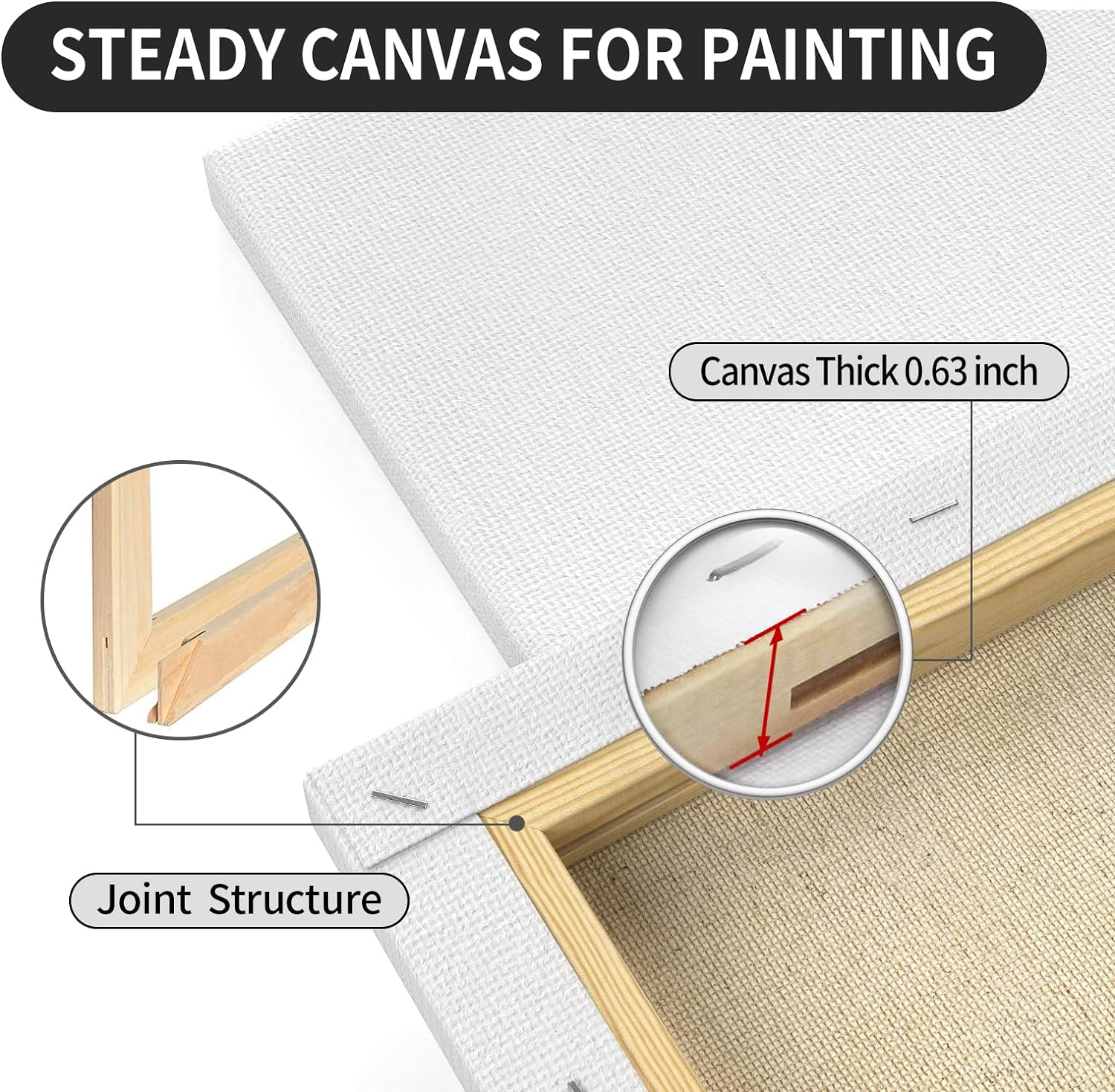 Jenjen Tradition Large Canvas for Painting, 2 Pack 30X40'' White Pre Stretched Canvases Fivefold Primed 100% Cotton Big Blank Boards Art Supplies Acrylic Pouring, Oil Watercolor Painting & Wet Media image number 4