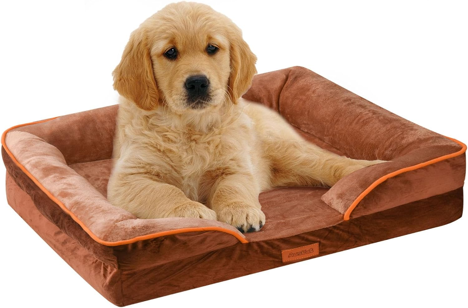 AUSCAT Dog Bed for Small Dogs -Foam Sofa, Waterproof Lining and Nonskid Bottom Couch (Brown) image number 3