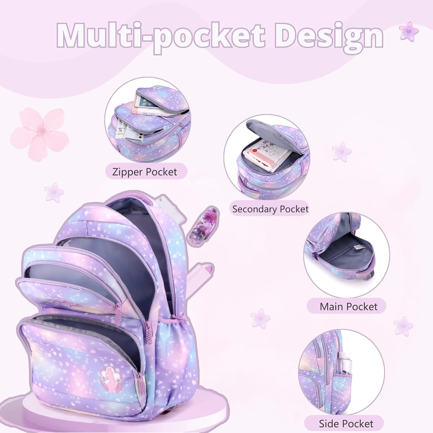 Dream Princess Wind Rolling Backpack for Girls Wheeled Travel Bag Trolley School Bag