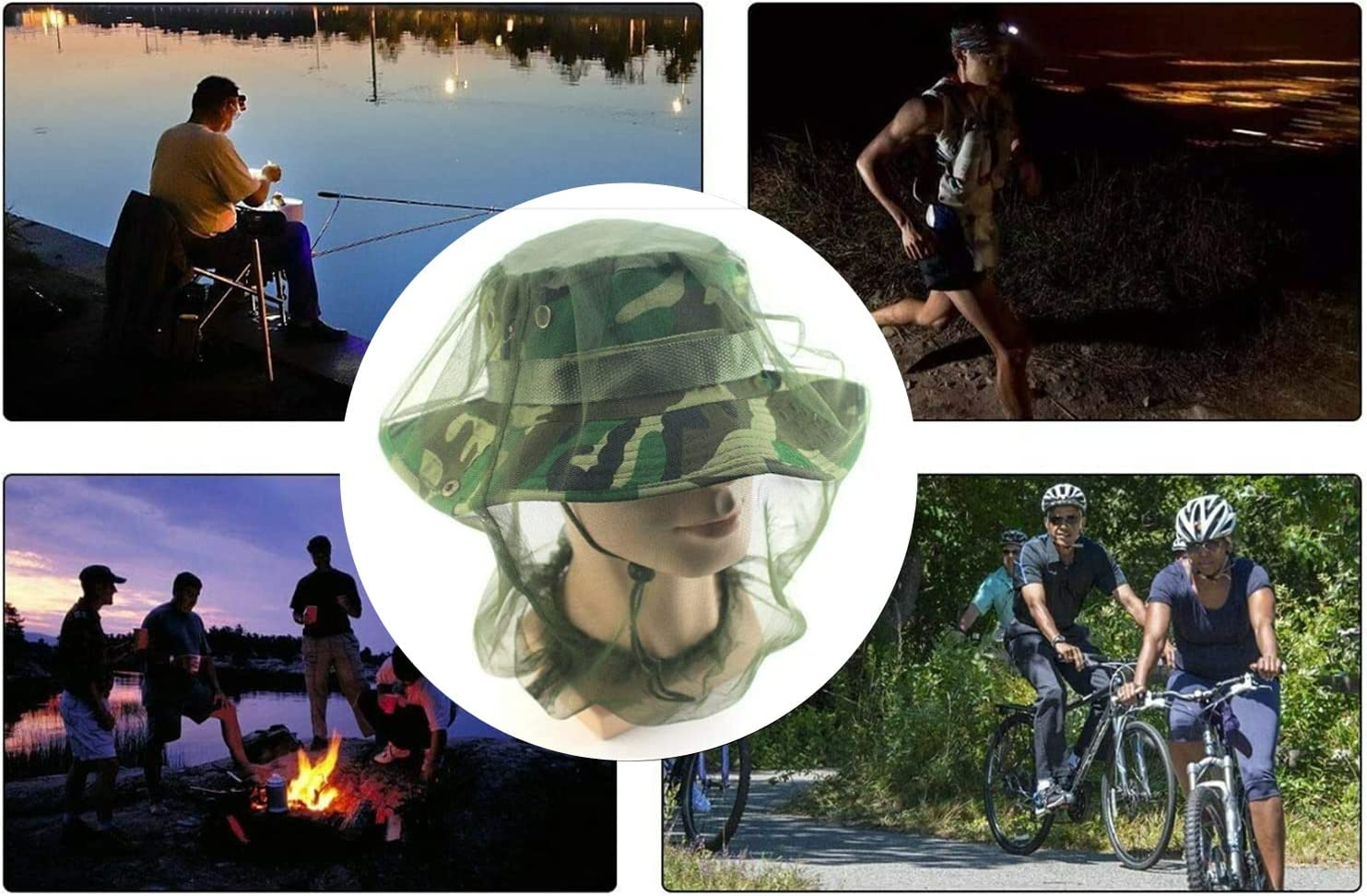 3 Pack Mosquito Prevention Head & Face Covering Mesh, Lightweight Cover Nets for Kids Adults, Outdoor Activities Elastic Band Opening Netting Protect from Insects (Hat Not Included) (Olive Green) - Olive Green image number 2