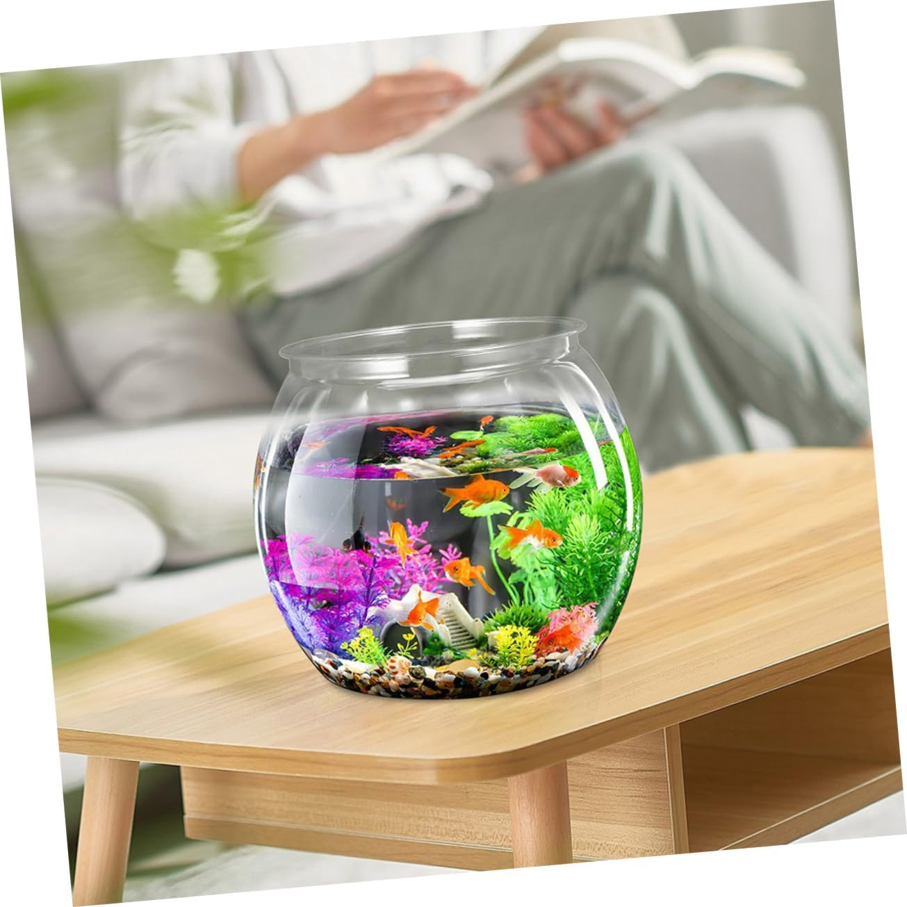 Ibasenice Transparent Plastic Betta Tank Compact Shatterproof Aquarium Bowl for Goldfish Turtles Small Aquatic Pets Clear Decorative Desktop Fish Tank for Office Home Use image number 1