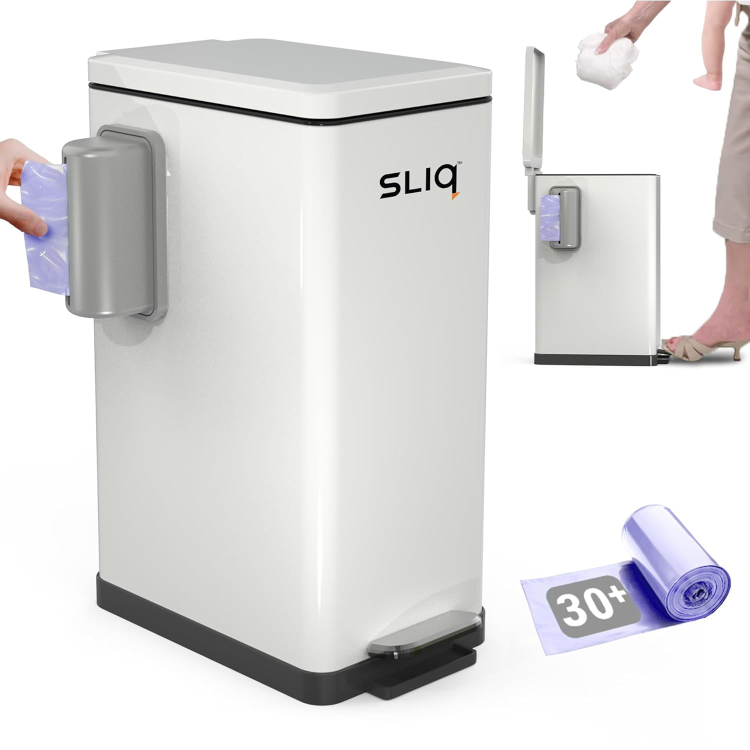 Sliq Baby Diaper Trash Can Odor Control, Small Diaper Pail, 3.2 Gal Baby Trash Can for Diapers, Disposal Bin for Nursery Garbage Pail, anti Odor Bin with 30 Lavender Scented Refills image number 6