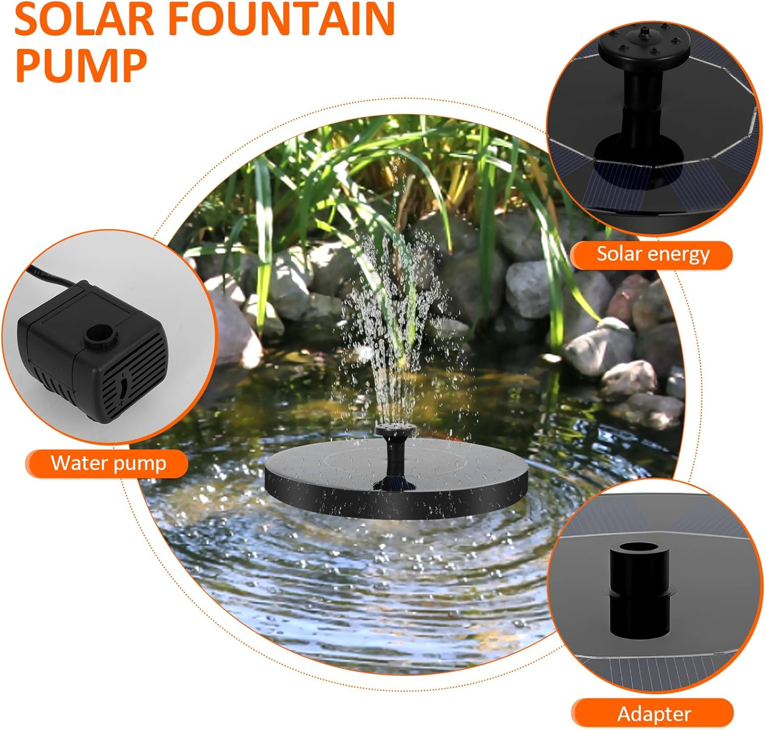 Outdoor Solar Fountain,Solar Pond Pump with 6 Fountain Styles,Easy Installation for Garden,Pond,Fish Container,Bird Bath,Swimming Pool (18Cm) image number 4