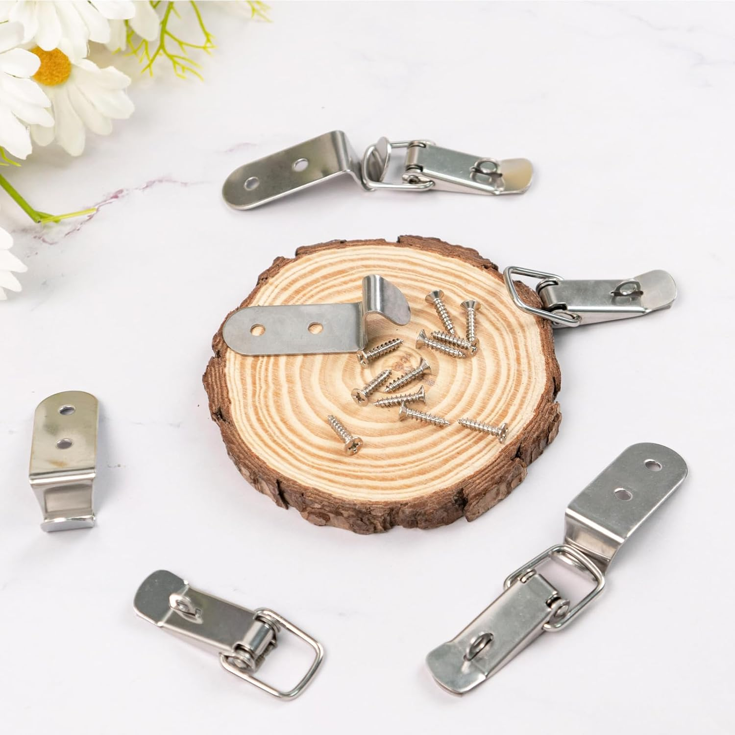 10 PCS Stainless Steel 90 Degree Spring Toggle Lock with Clasp Buckle Latch, Tool Box Door Hood Locks Latches, Cabinet Latch Hardware Corner Latch for Box Cabinet Door Barn Wooden Case (Silver) image number 1