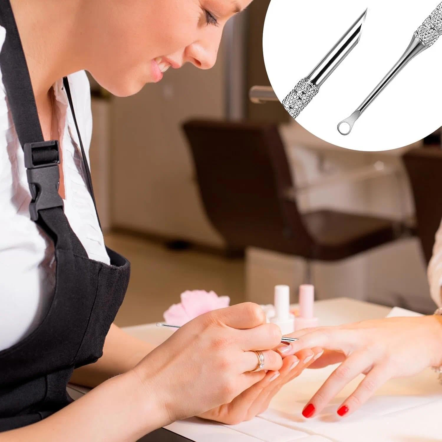 2-In-1 Stainless Steel Cuticle Pusher, Dual-Ended Manicure Tool with Beveled & Loop Head, Professional Nail Care for Lifting & Removing Cuticles, Home & Salon Use, Ermaoo image number 3