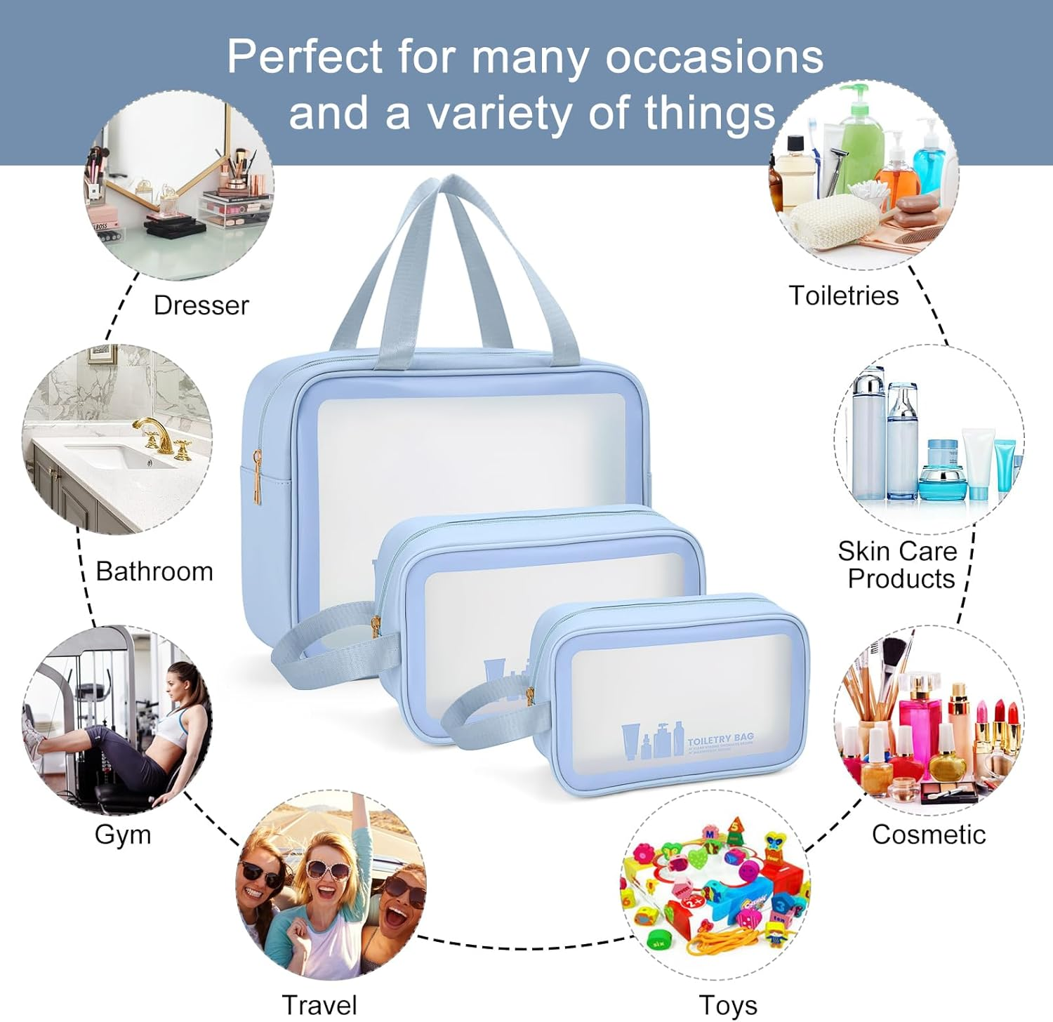 MAANGE Toiletry Bag for Women Men, Translucent Waterproof Makeup Cosmetic Bag Travel Organizer for Accessories, Toiletries image number 1