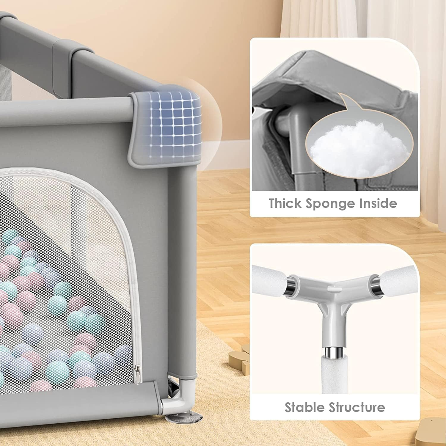 Large Baby Playpen with Door, Safe Play Yard for Toddlers & Infants, Sturdy Mesh Fence Activity Center with Suction Cups, Non-Toxic Waterproof Bottom, Easy Setup Indoor Outdoor Play Area(120X180Cm) image number 5