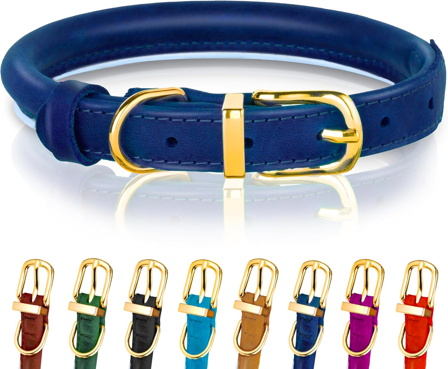 OOPSDOGGY Reflective Rolled Leather Dog Collar for Small Medium Large Dogs Puppy, 8 Colors, 7 Sizes (Blue, XXS, 7"-9") image number 6