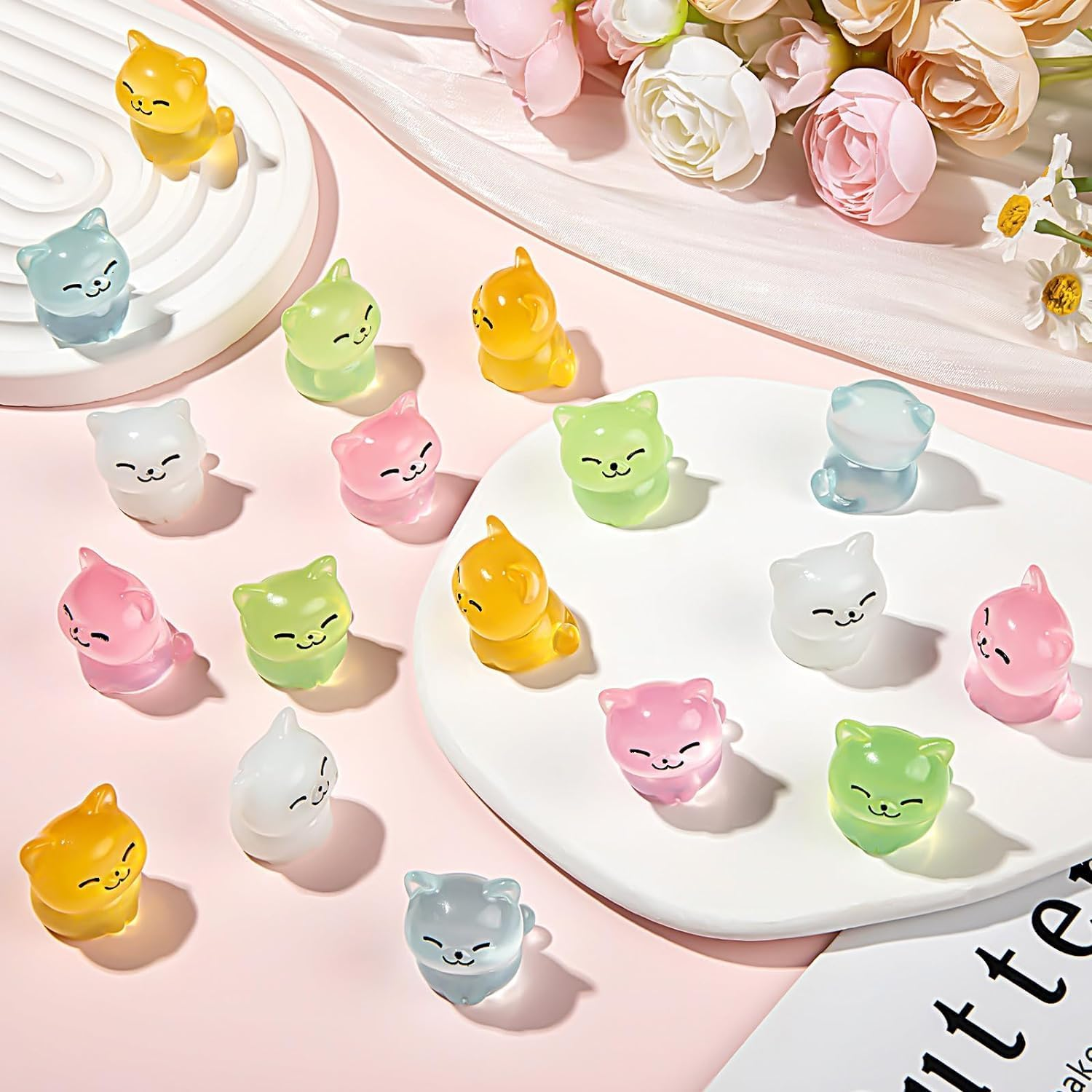 LSLYHTC 20 Pcs Luminous Mini Resin Cat, Miniature Cat Glow in the Dark Tiny Cat Ornament for Garden Landscape Aquarium Dollhouse Birthday Party Room Crafts Decor image number 2