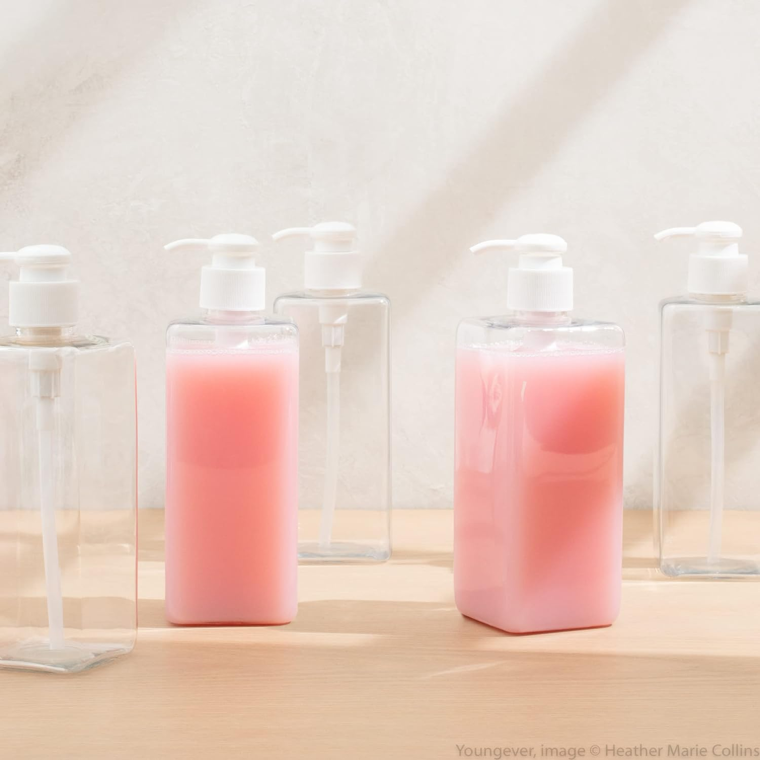 Youngever 3 Pack Pump Bottles for Shampoo 32 Ounce (1 Liter), Square Empty Shampoo Pump Bottles, Plastic Cylinder with Lockdown Leak Proof Pumps image number 1