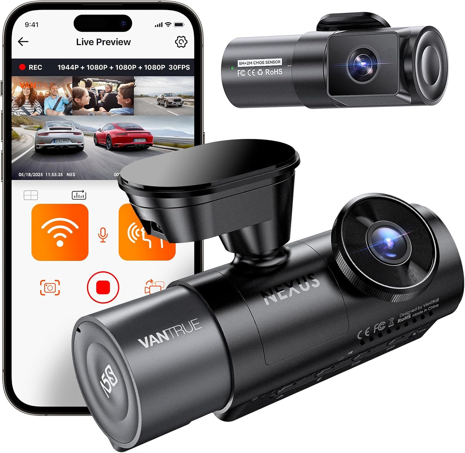 Vantrue N5S 4 Channel Dash Cam, 4 Way STARVIS 2, Upgrade 2.5K Rear Cam, 2.7K+1080P+1080P+1440P Dash Camera with IR Night Vision WDR/HDR, GPS/5G Wifi, 24H Parking Mode, Option LTE, Support 1TB Max image number 6