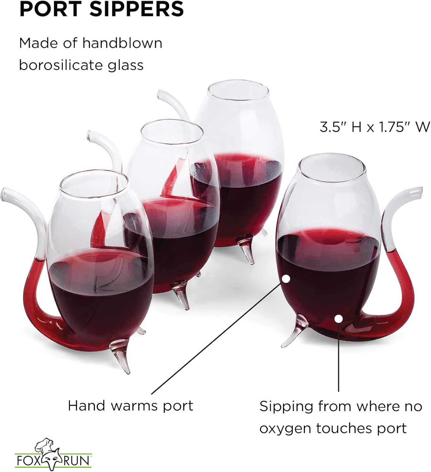 Fox Run Hand Blown Glass Port Sippers, Set of 4, 2.75 Ounces, Clear