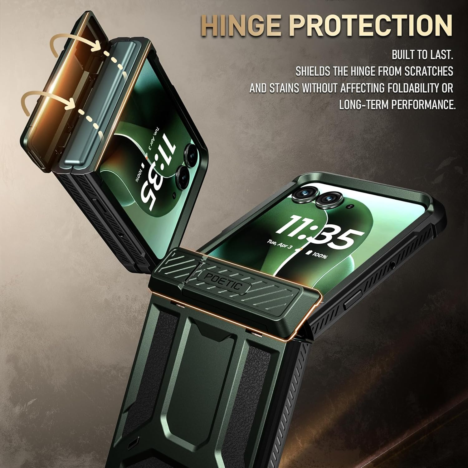 Poetic Spartan Case for Motorola Moto Razr Ultra 2025,[Kickstand][Hinge Protection][20Ft Mil-Grade Drop Tested], Full-Body Rugged Shockproof Protective Cover with Kickstand, Metallic Green image number 2