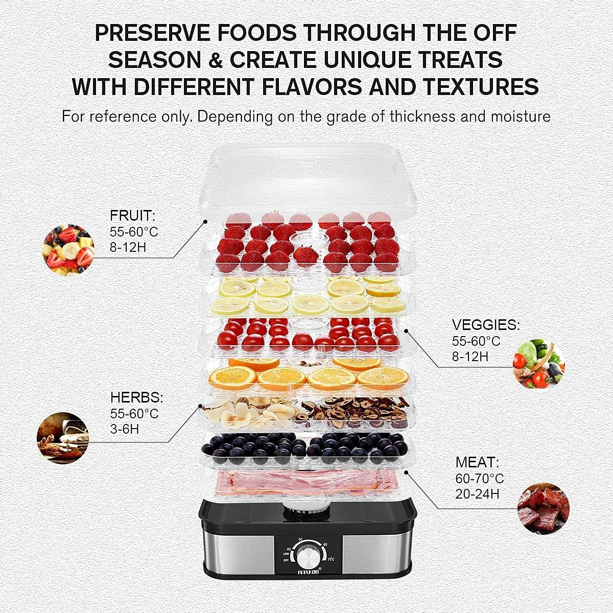 Food Dehydrator Fruit Meat Dryer Beef Jerky Maker W/ 7 Adjustable Trays - Black image number 4