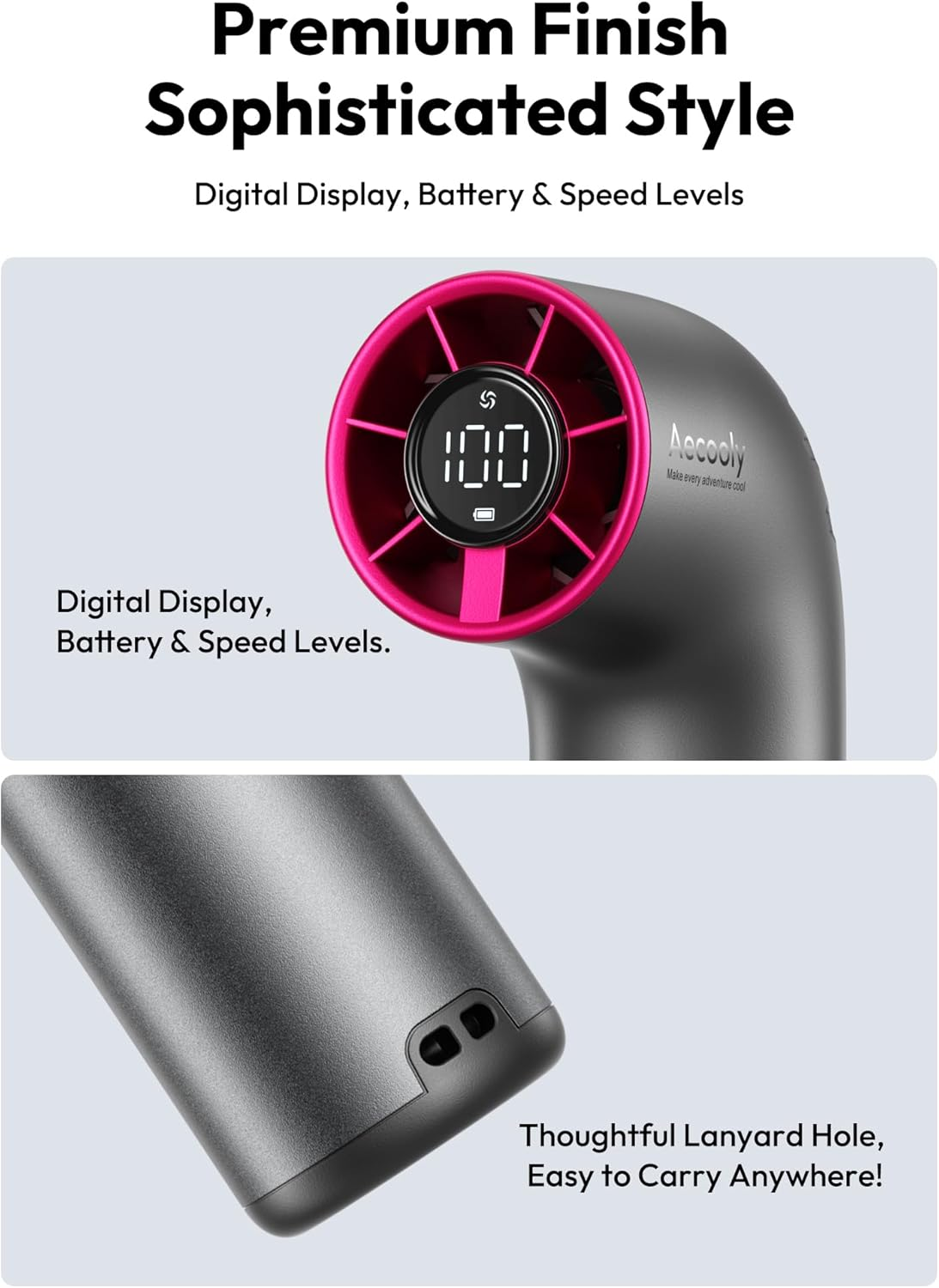 Aecooly Portable Handheld Fan, Powerful Turbo Mini Fan, 19000 RPM High Speed Aero Ultra, 15H Max Cooling Time, 7 Gears Aluminum Case, Pocket Personal Small Gifts for Women Travel Essentials - Grey image number 4