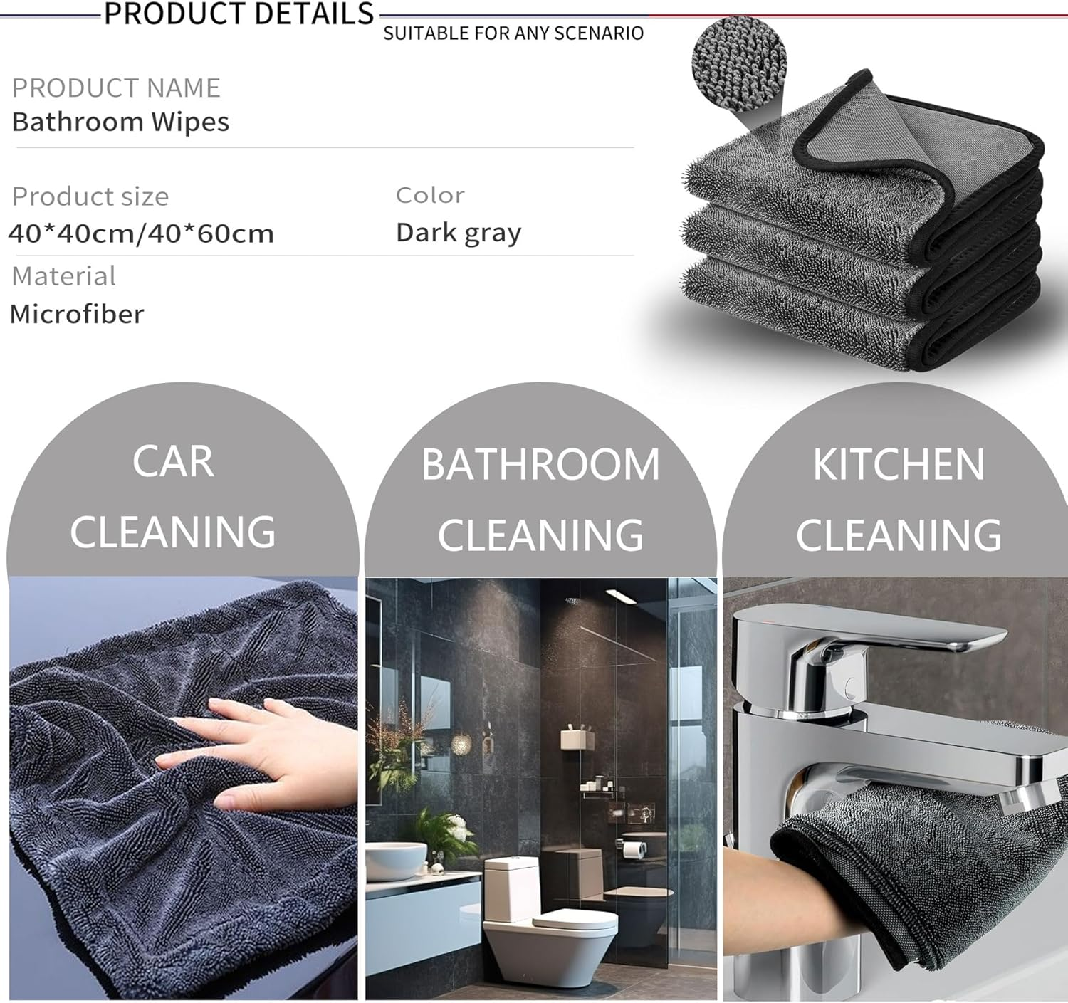 Shiny Wipes Bathroom Drying Cloth, Streak Free Microfiber Cleaning Wipes, Thickened Cleaning Clothshower for Car Detailing, Kitchen, Window Clean Cloth (3, 40 * 40Cm) image number 5