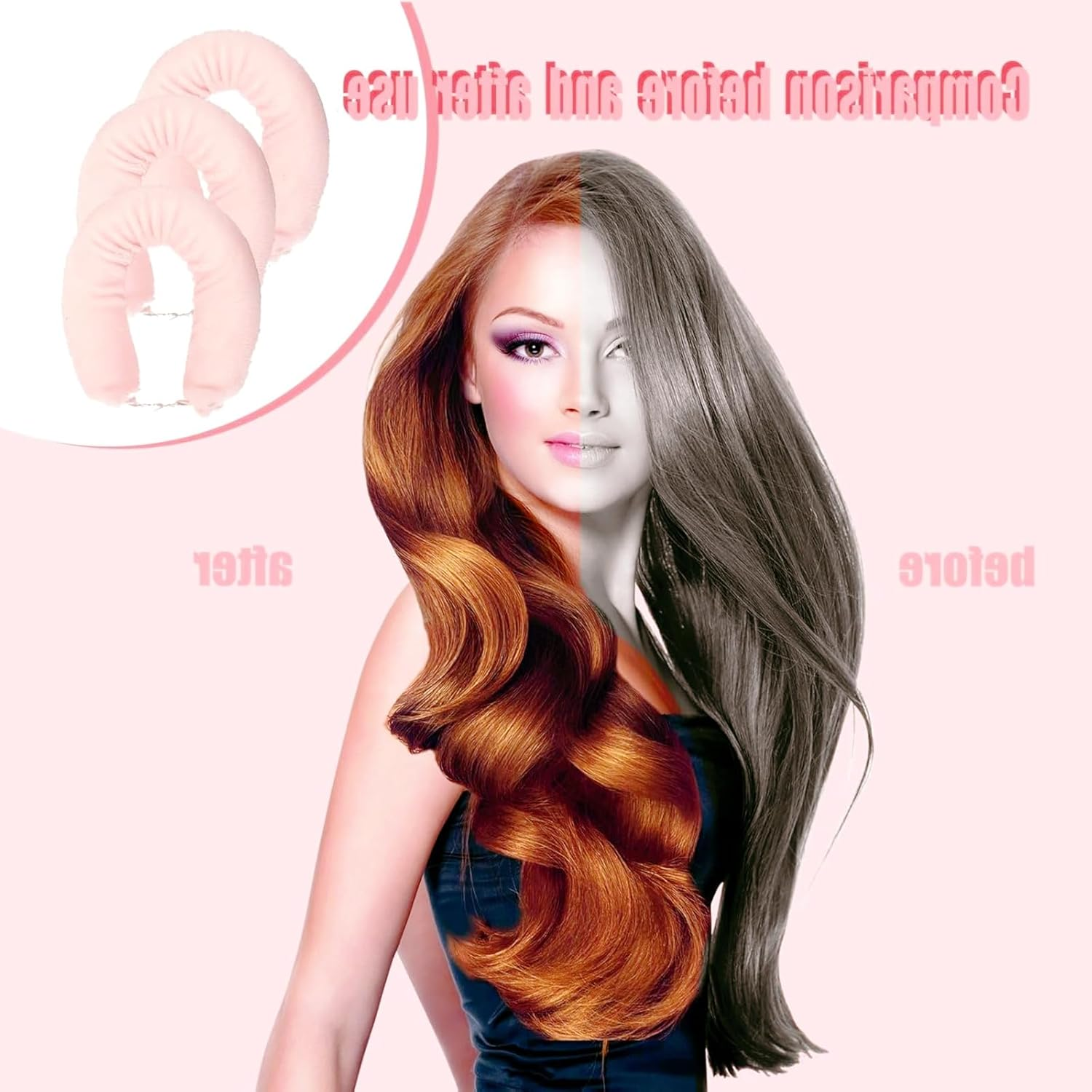 Heat Free Curls - 3 Piece Set Overnight Blowout with Satin Curlers for Long Hair | Pink image number 3