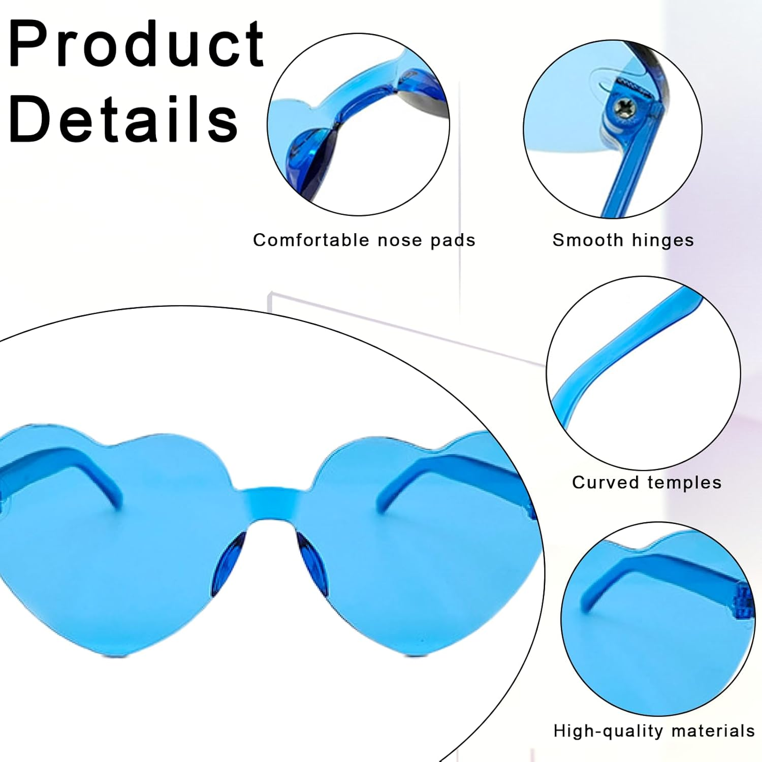 12PCS Party Glasses Frameless Candy Heart-Shaped Sunglasses Love Glasses Photo Booth Props Party Accessories Suitable for Parties Masquerade Parties Theme Parties Travel Cycling image number 1