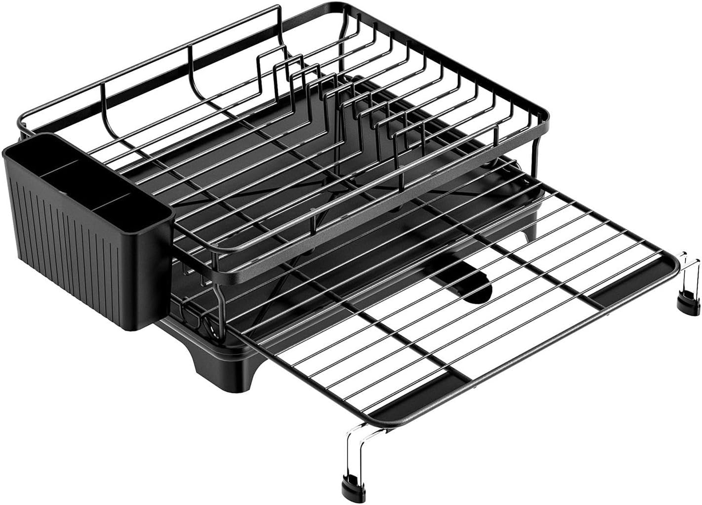 Dish Drying Rack, Extendable Carbon Steel Drying Rack with Cutlery Holder for Kitchen Sink Counter Storage, 49 X 54 X 12.5Cm image number 3