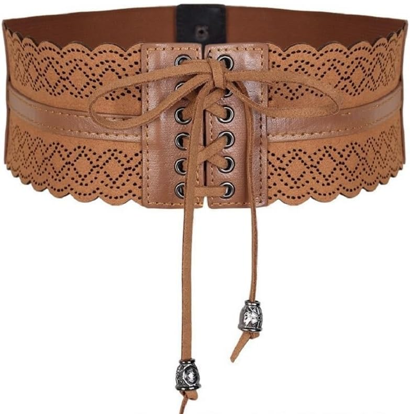 Darkness Costume Belts for Women Wide Elastic Waist Cinch Belts Lace-Up Corset Belts image number 5