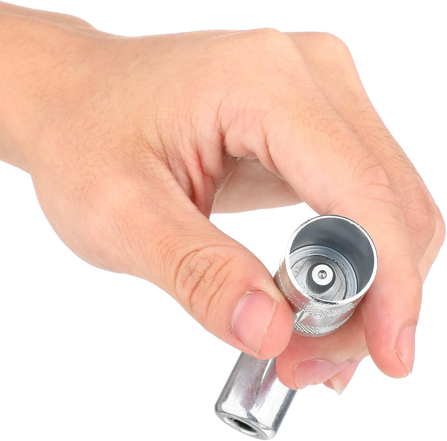 Silver 90 Degree Grease Coupler Gun Adapter 90 Degree Grease Gun Coupler Grease Gun Fittings Grease Gun Tips 3 Jaw Angle Swivel Snap Right Fitting Tool for Farm Truck Auto Industrial Use(2 Pieces)