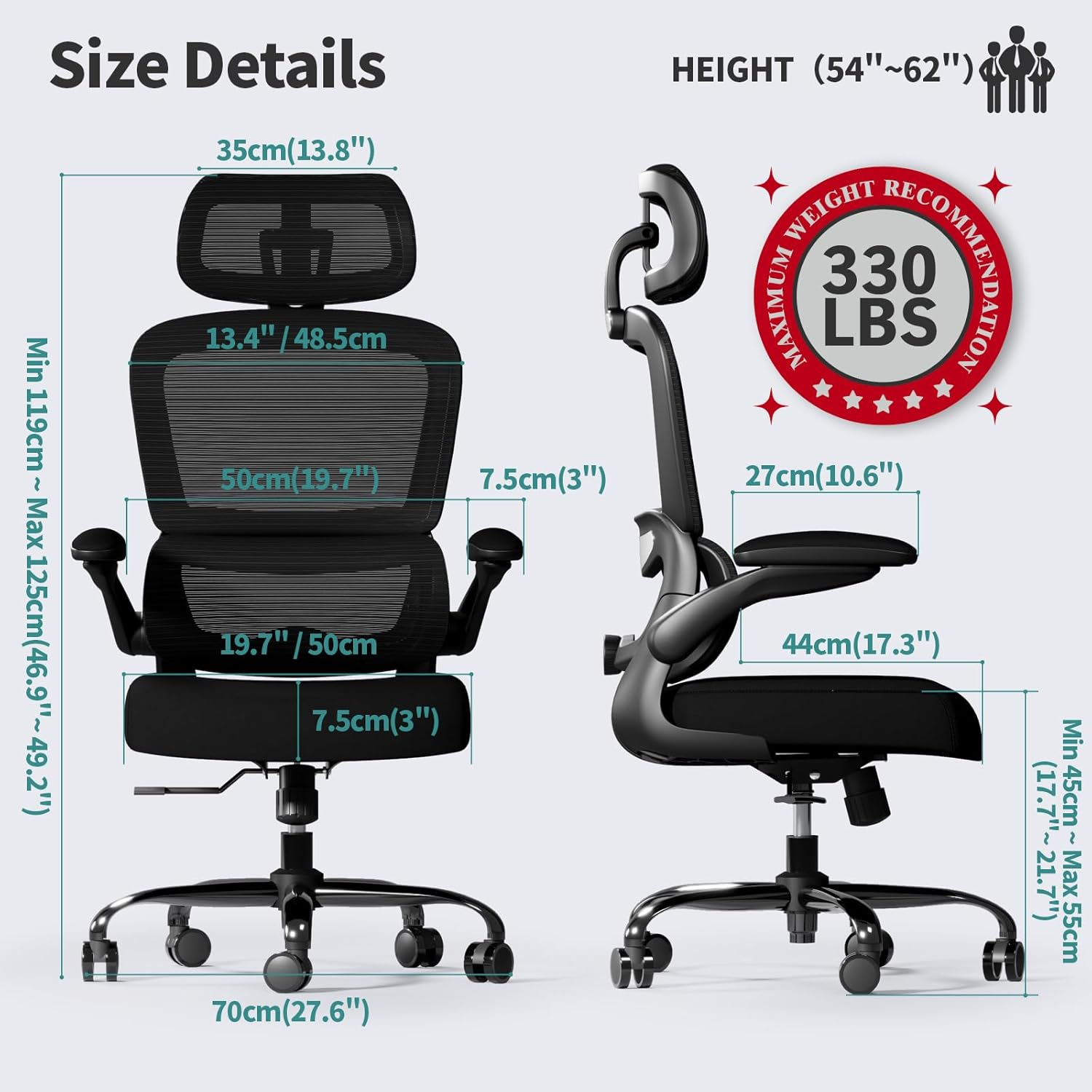 TRALT Ergonomic Office Chair - Office Chair with Adjustable Lumbar Support & 2D Flip-Up Arms Comfortable 330 LBS Gaming Chair - Home Mesh Desk Chairs Swivel Task Chair High Back for Long Hours (Black)