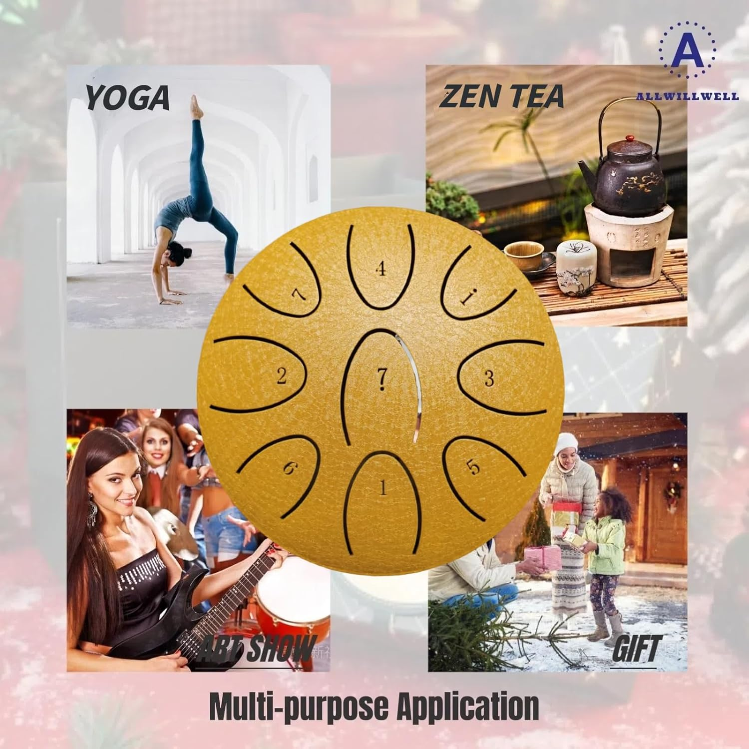 Steel Tongue Drum 9-Note Scale 4-Inch Mini Rain Drum Children'S Instrument Engraved Note Markings for Durability Ideal Children'S Musical Enrichment (GOLDEN) image number 3