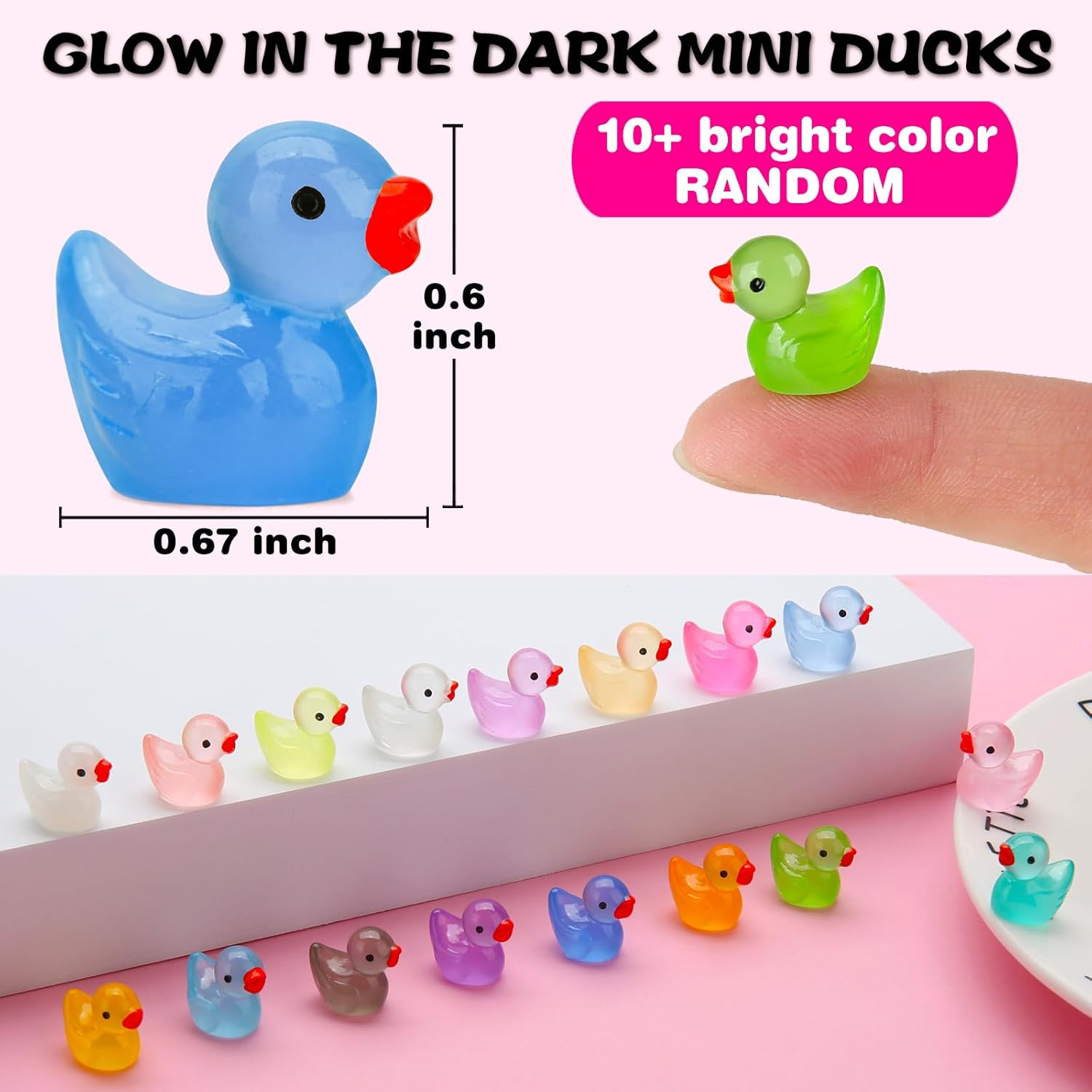 GWAHSA 240Pcs Luminous Mini Resin Ducks, Tiny Plastic Miniature Ducks Figures for Dollhouse Decor, Micro Garden, Aquarium, Craft, Gifts, Party Favors, Toys image number 2