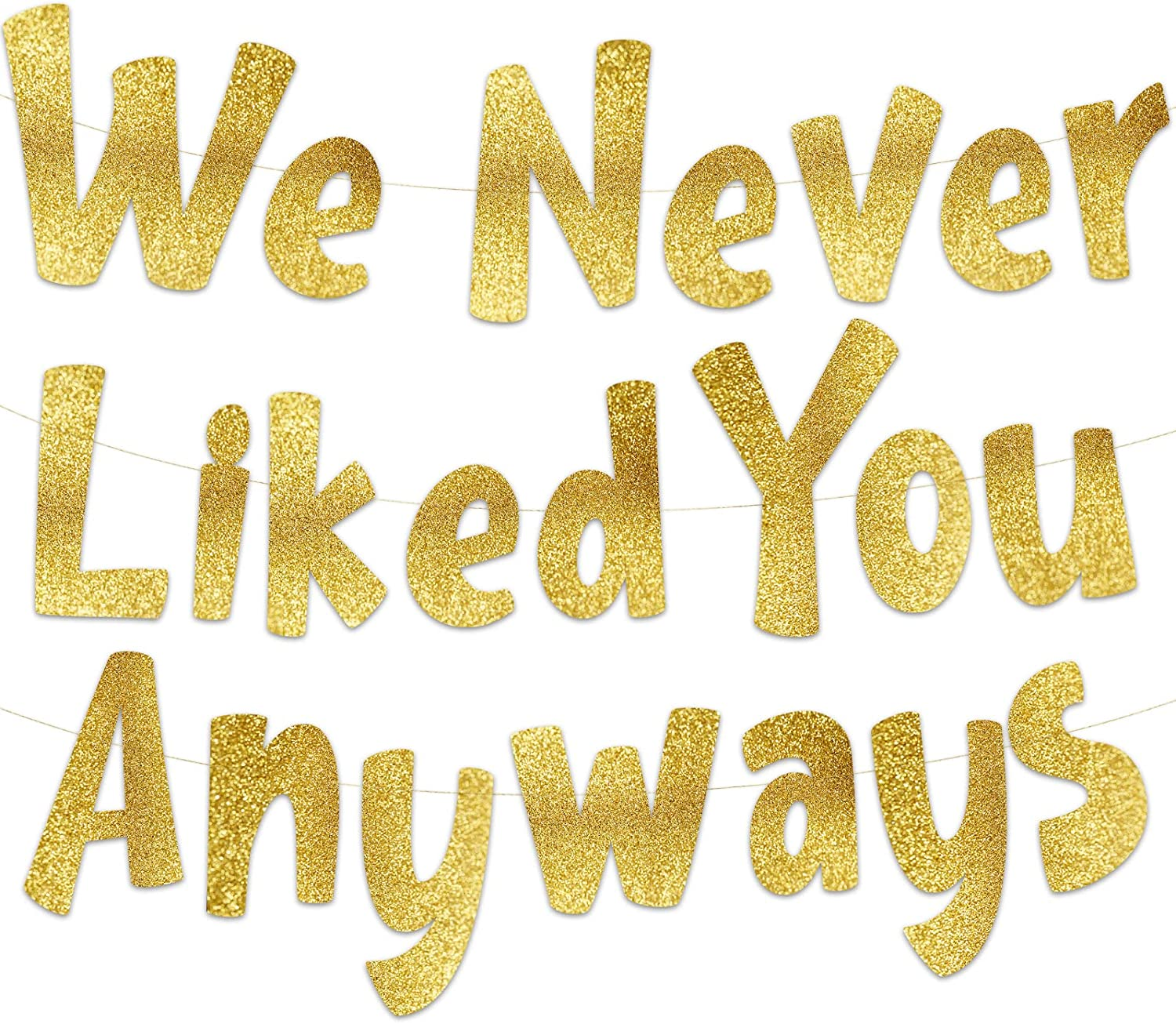 We Never Liked You Anyways &ndash; Going Away Party Gold Glitter Banner &ndash; Funny Farewell Party Decorations &ndash; We Will Miss You &ndash; Retirement Party &ndash; New Job Change &ndash; Moving Party Supplies, Ideas, and Gifts image number 4