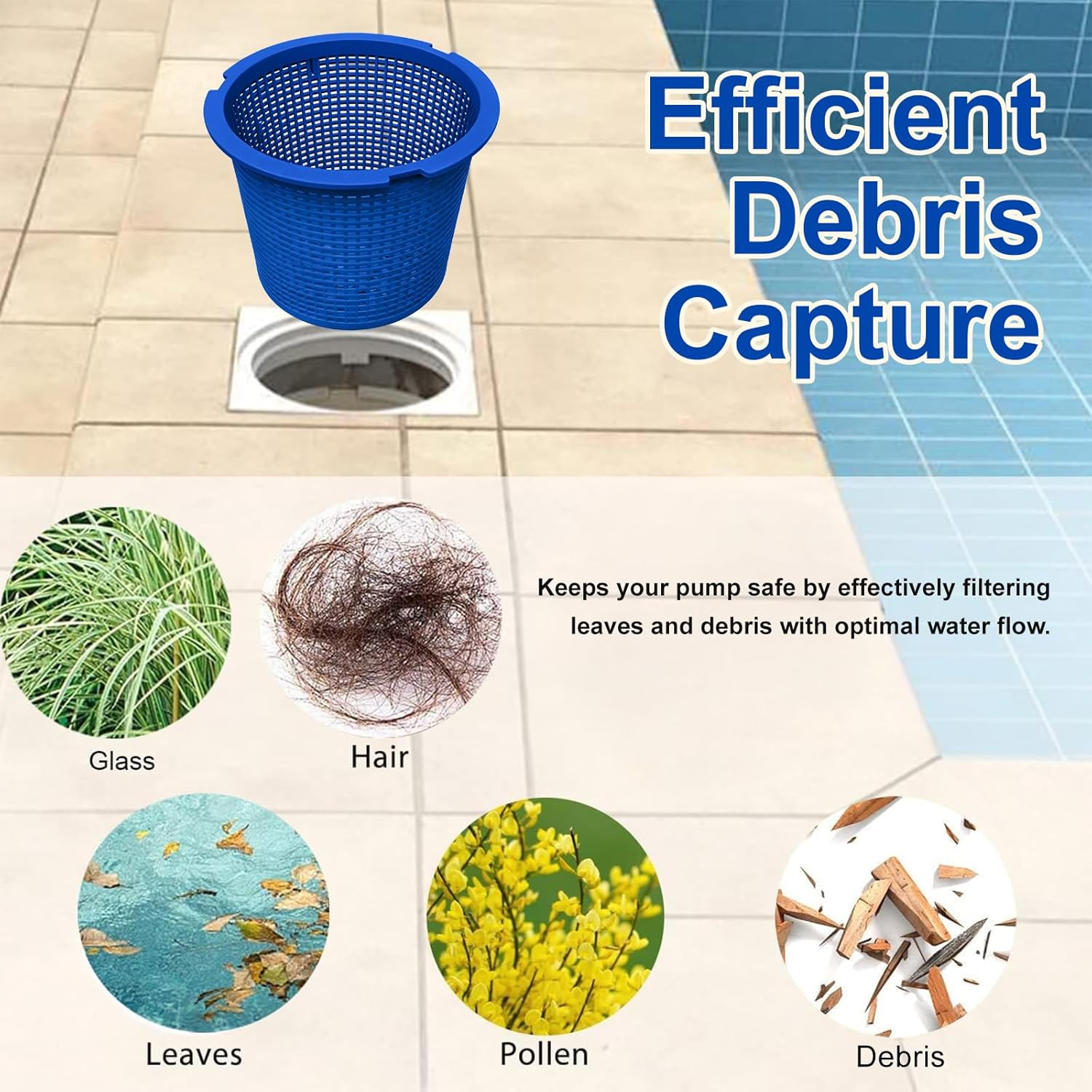 POOLAZA Pool Skimmer Basket Replacement, Compatible with Inground Swimming Pools &ndash; Durable Plastic Strainer for Leaves and Debris, Fits Most Skim Filter Systems image number 4