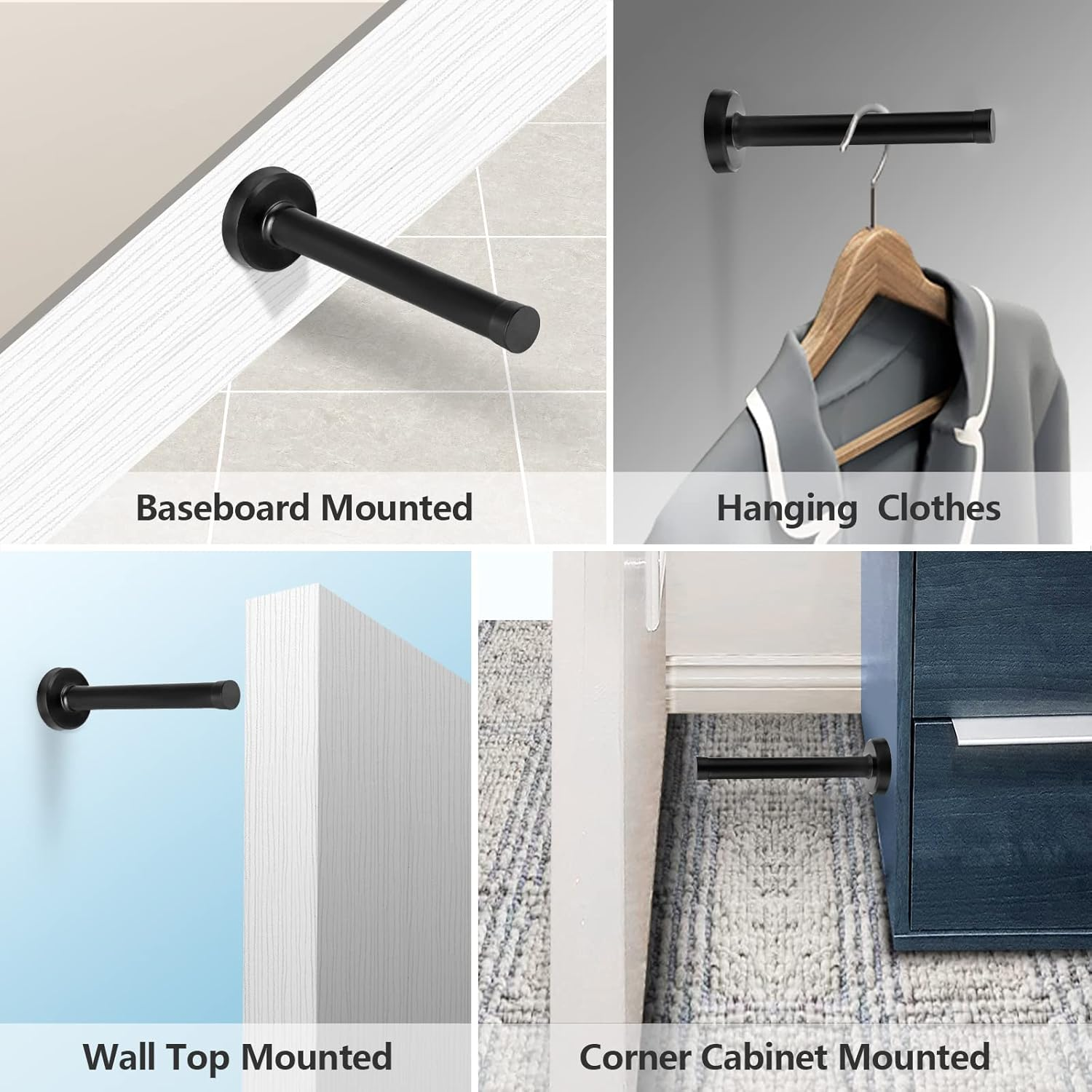 Door Stops, 150Mm/6Inch Long Door Stopper Black Door Stops Wall Mounted Tall Modern Door Stop Heavy Duty Stainless Steel Doorstop with Sound Dampening Rubber Tip Door Stoppers for Skirtings, 1Pack image number 5